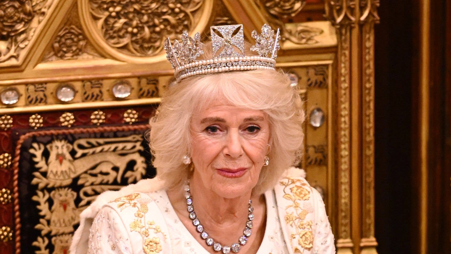 1920x1080 Queen Camilla is spellbinding in late Queen's favourite tiara and dress that took 'six years' to make. HELLO!