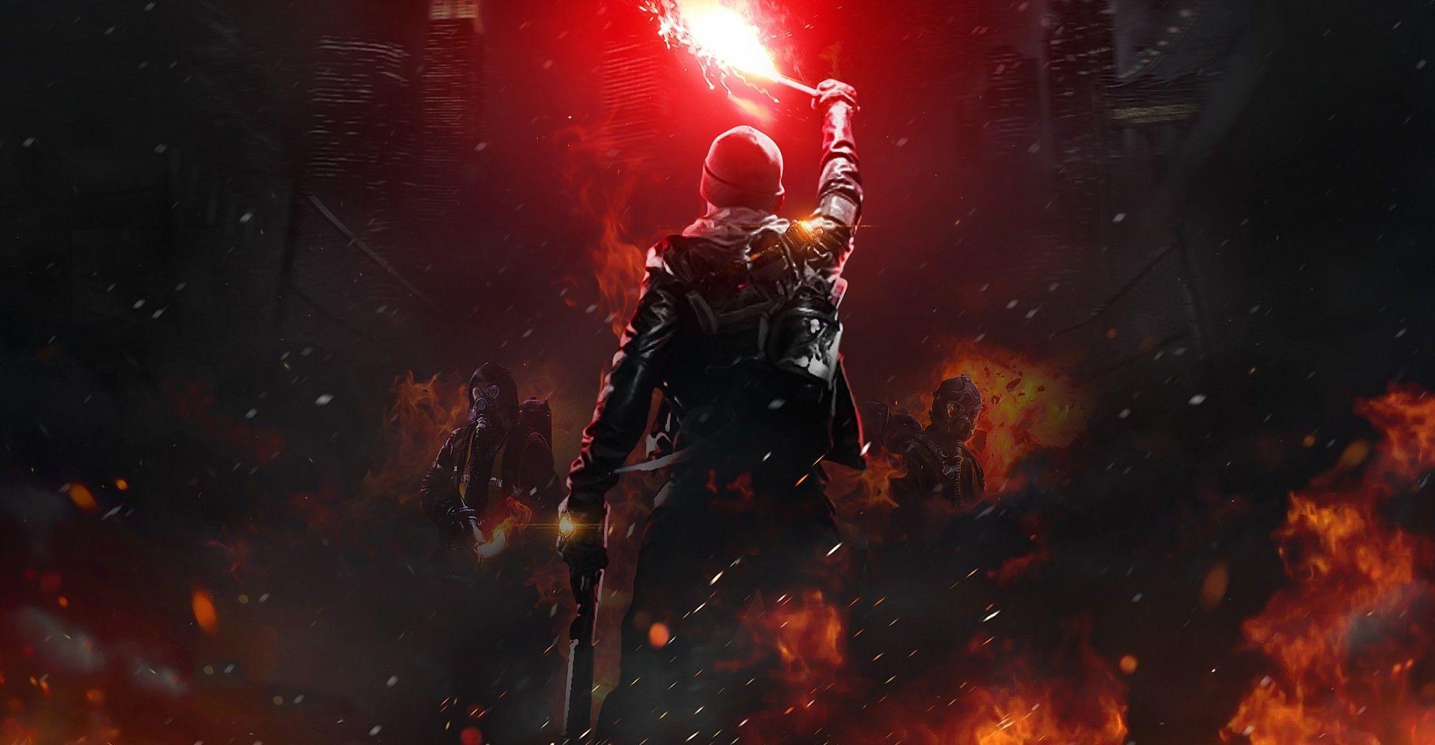2080x1080 Download 2080x1080 Tom Clancy's The Division, Fire, Torch, Mask
