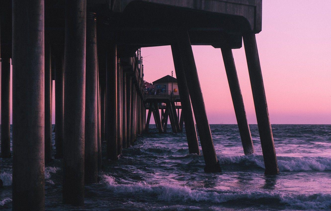 1332x850 Wallpaper waves, twilight, sky, sea, ocean, sunset, pink, water