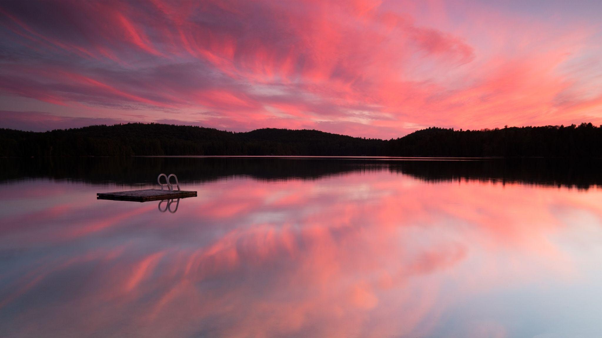 2048x1152 Download Lake, 4k, HD wallpaper, sea, pink sunset, sunrise