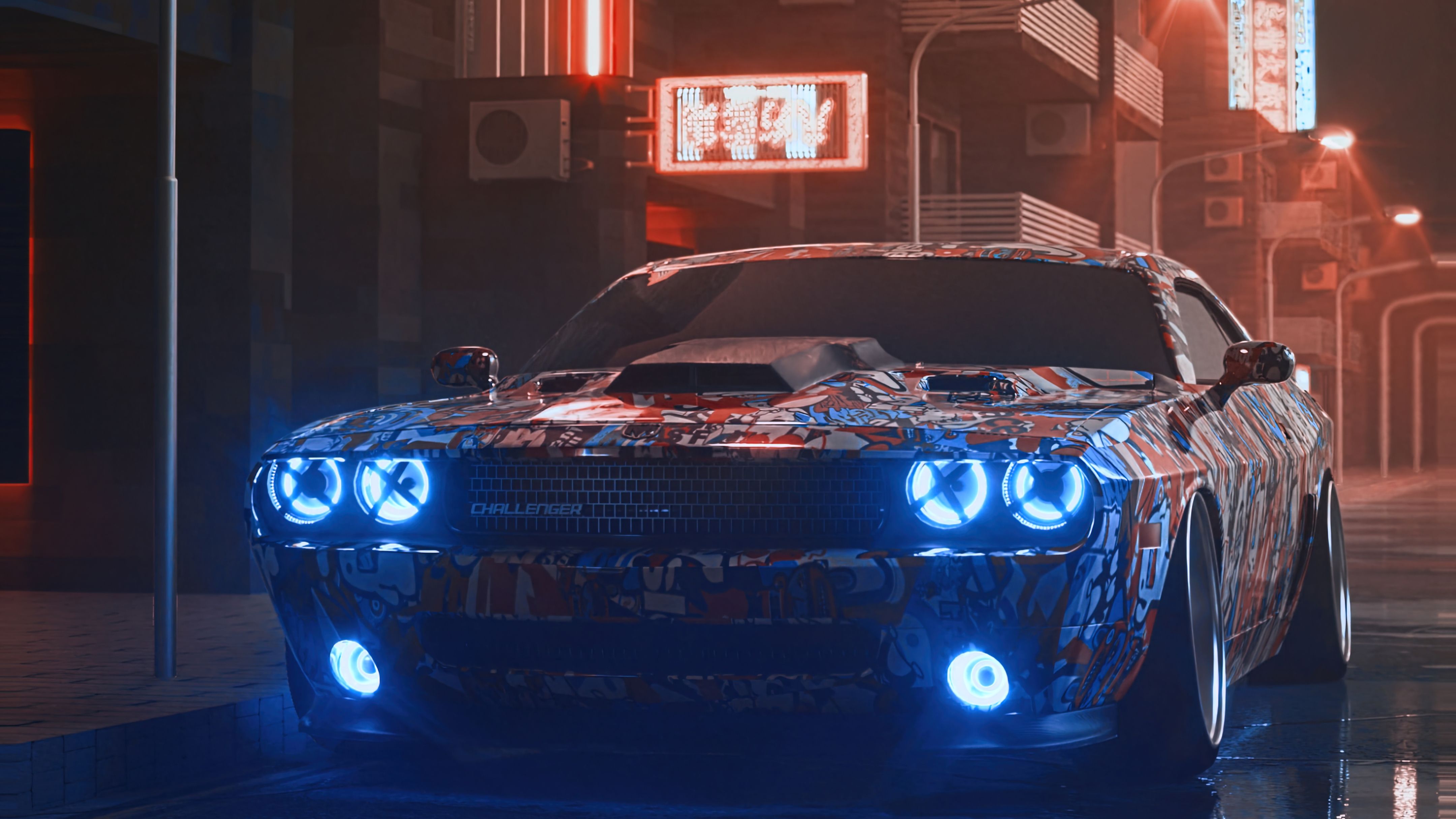 4320x2430 Dodge Challenger Neon Eyes 4k Wallpaper, HD Cars Wallpaper, 4k Wallpaper , Image, Background, Photos and Picture