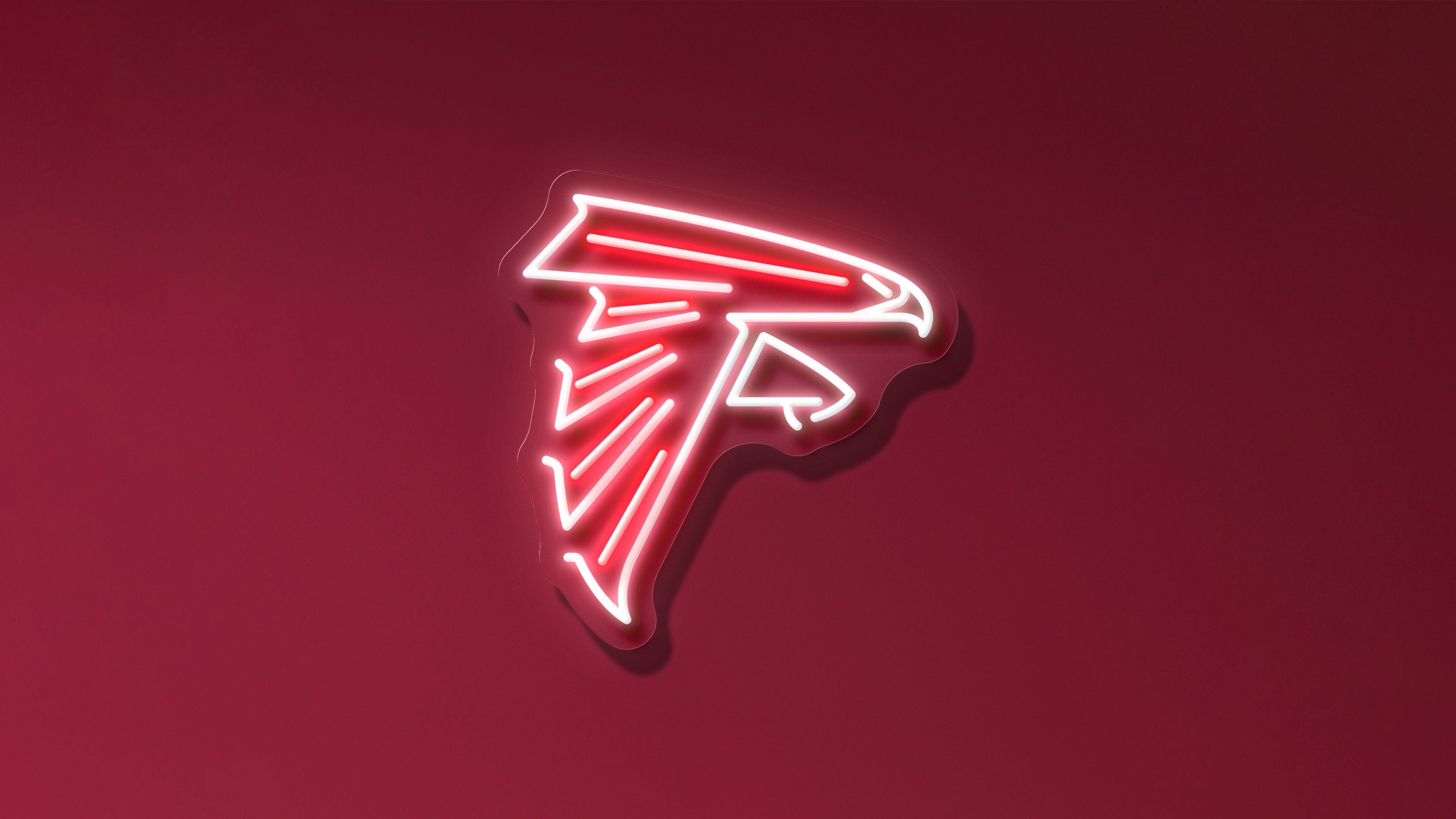 3840x2160 Wallpaper sports, red background, Atlanta Falcons, Neon logo, American football team, NFL team for mobile and desktop, section спорт, resolution 3840x2160