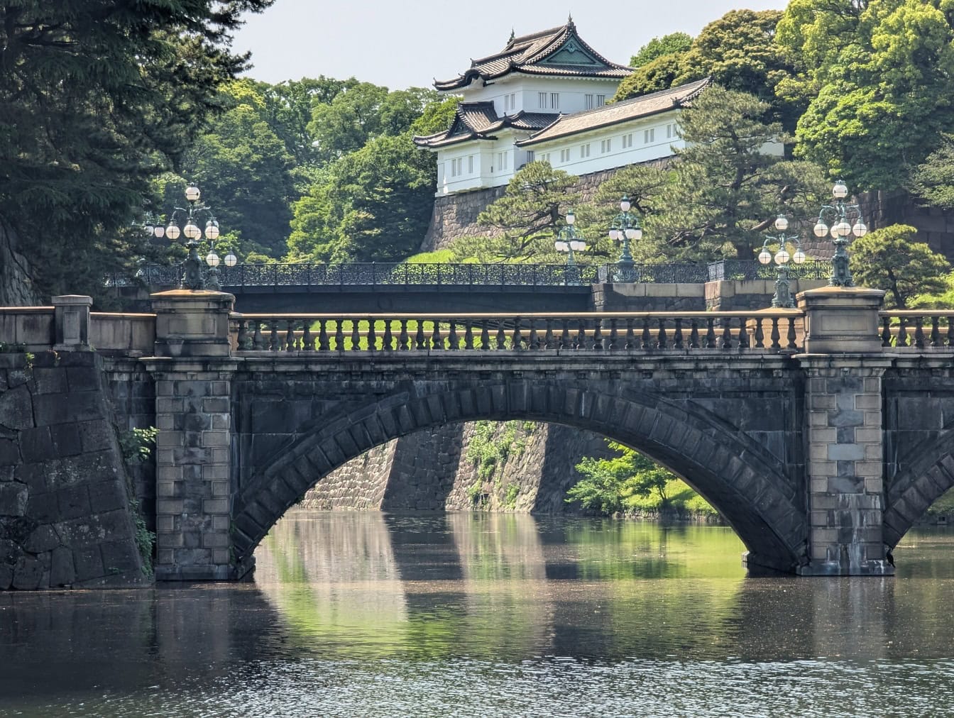 1344x1012 Free picture: Nijubashi bridge, a historic stone bridge in garden in the Tokyo imperial palace with castle in the background