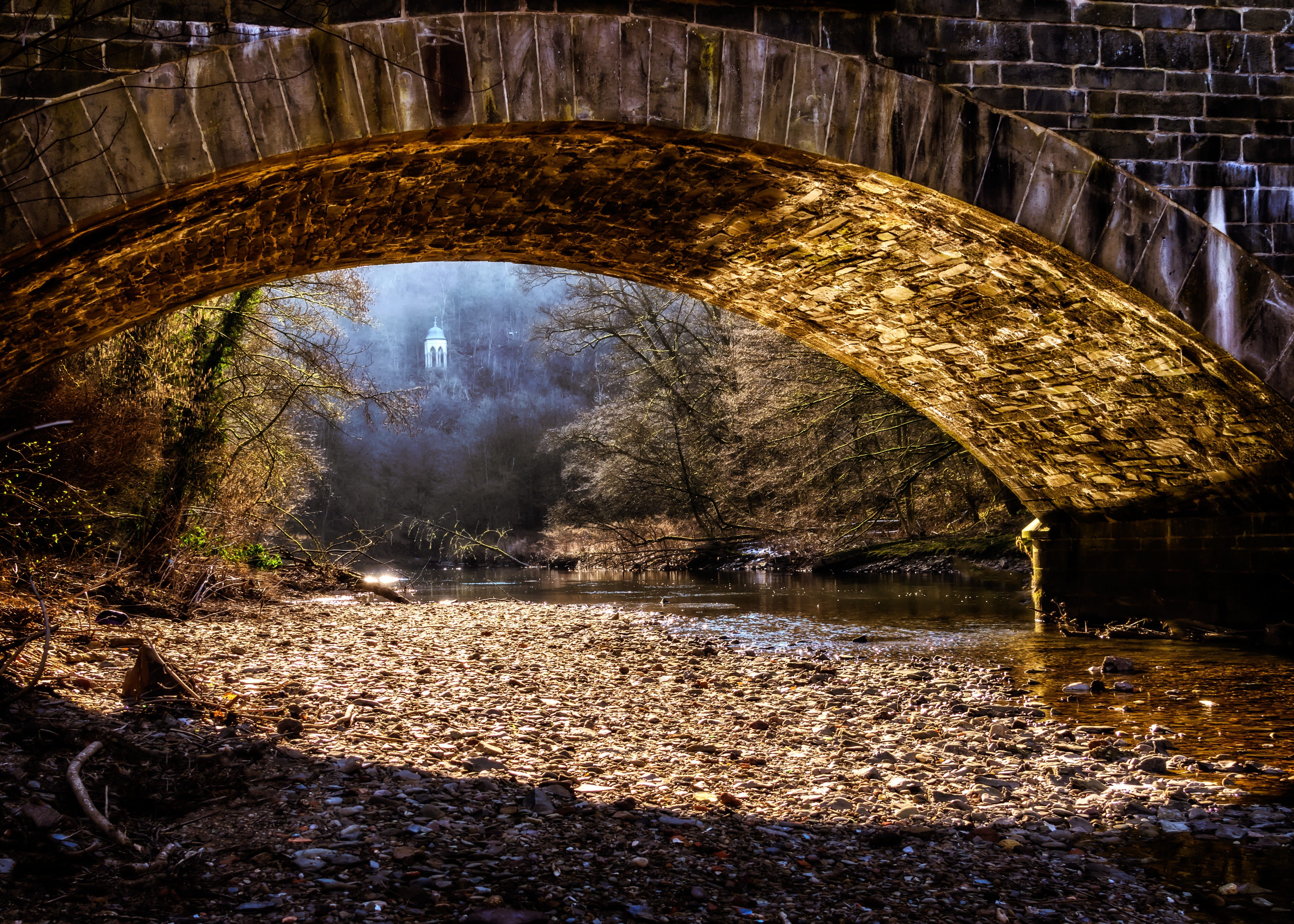 5198x3715 Royalty Free Photo: Bridge In Distance Of White Concrete Building Photo