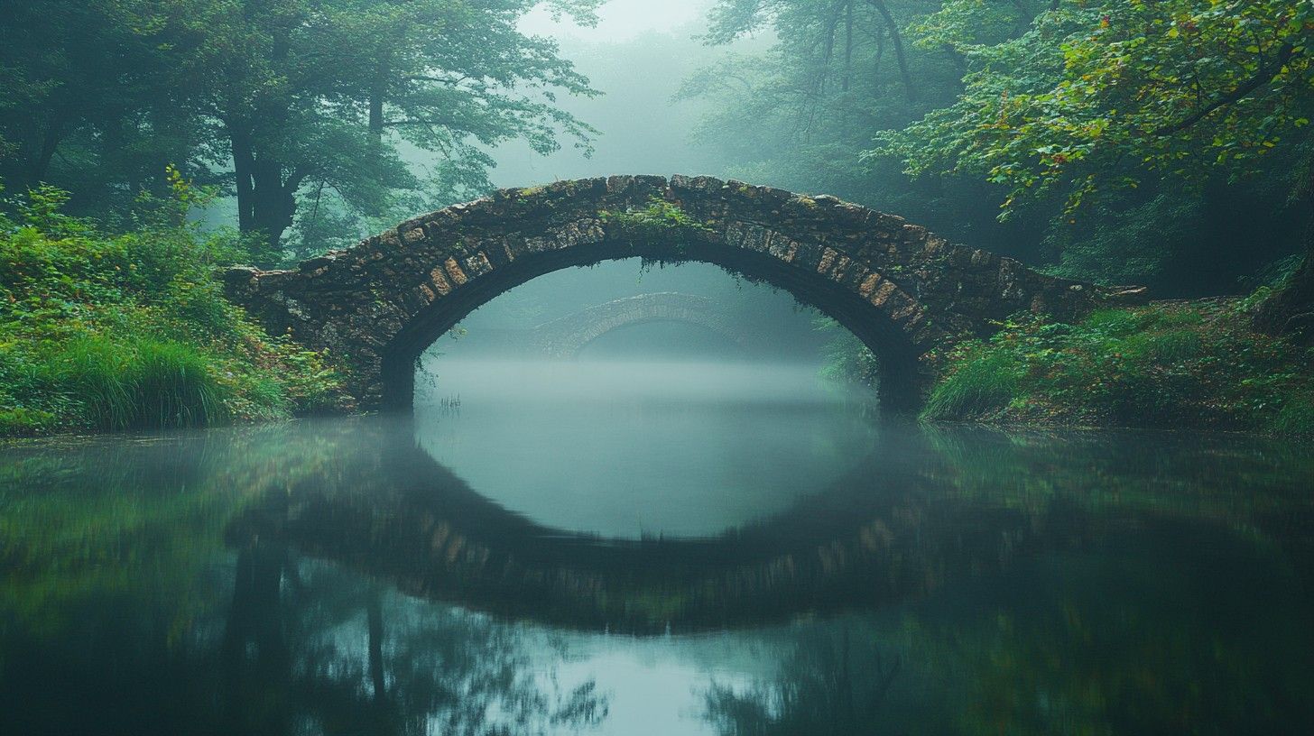 1456x816 Free Misty stone bridge Image, Stone, Bridge