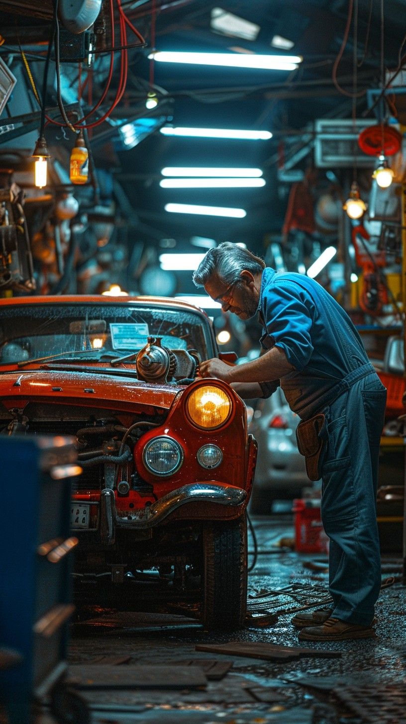 816x1456 Free Mechanic Fixing Car Image, Workshop, Vintage