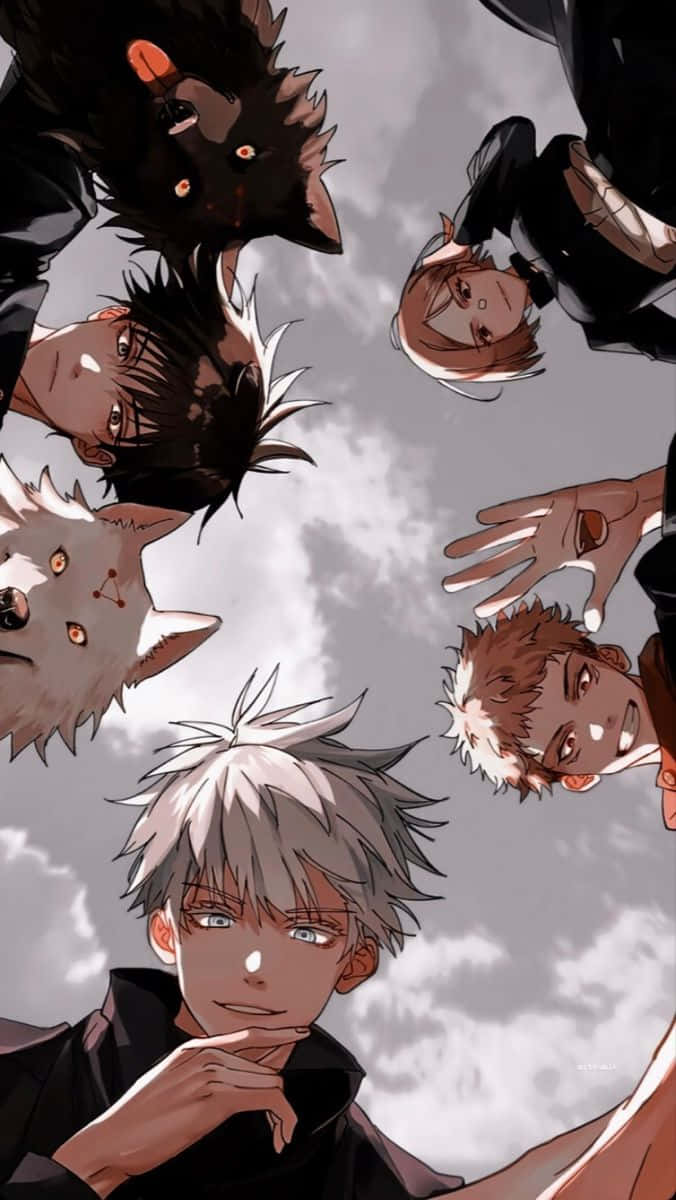 676x1200 Download Jujutsu Kaisen Characters Skyward Glance Wallpaper