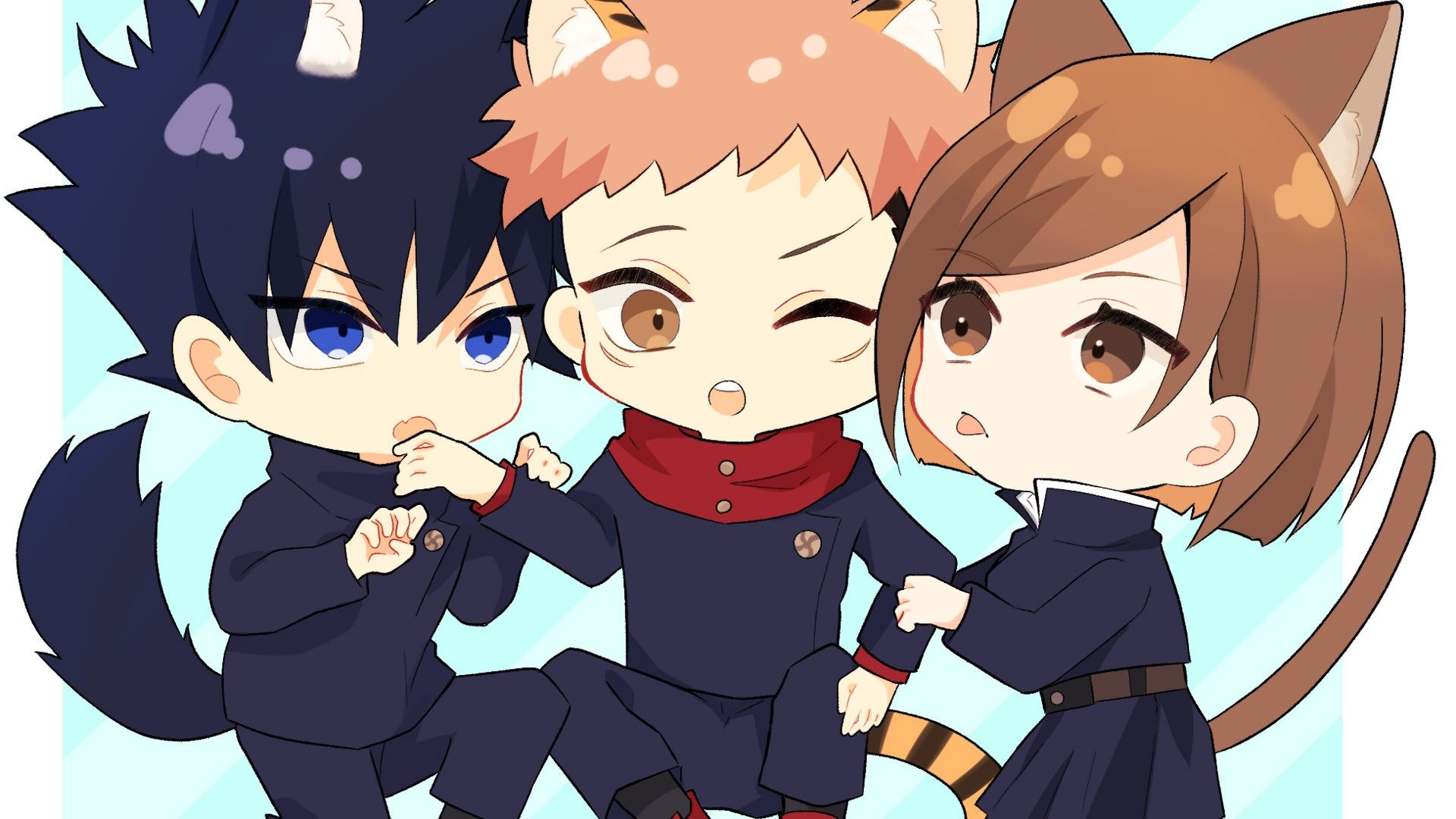 1920x1080 Blue Eyes Boy Brown Eyes Brown Hair Girl Jujutsu Kaisen Megumi Fushiguro Nobara Kugisaki School Uniform Yuji Itadori HD Jujutsu Kaisen Wallpaper