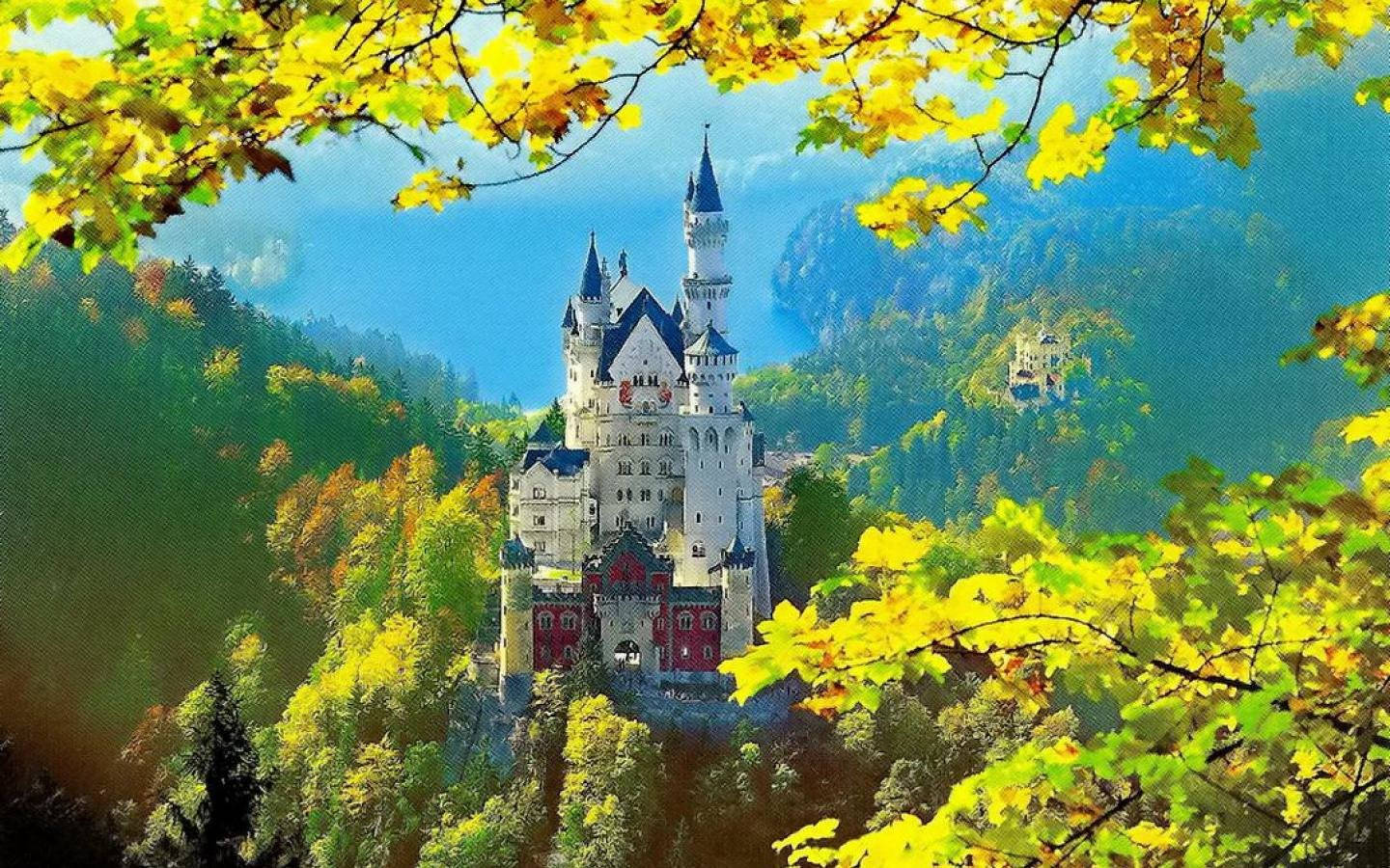 1440x900 Download Neuschwanstein Castle Yellow Leaves Wallpaper