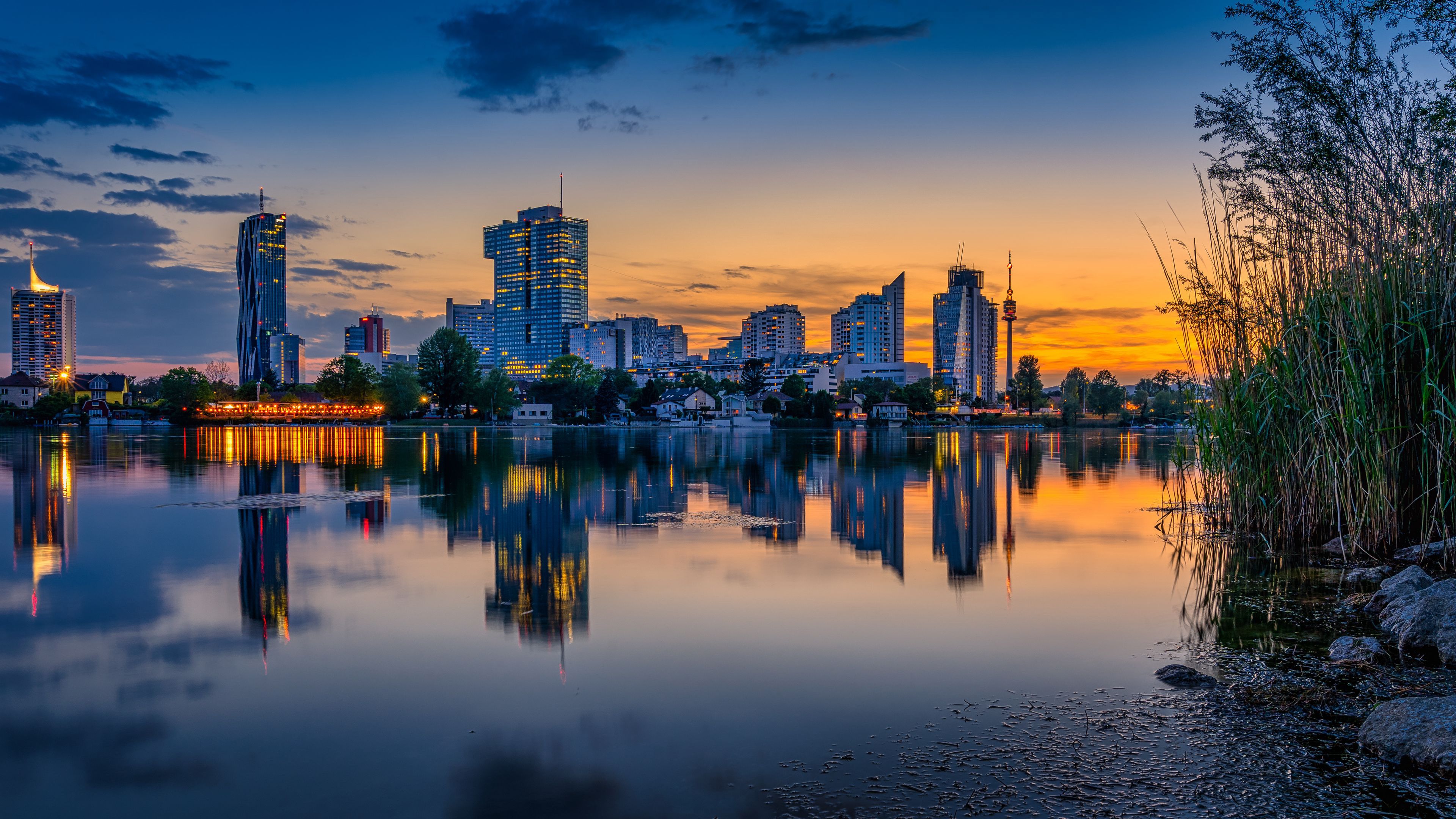 3840x2160 Buildings City River 4K HD Wallpaper