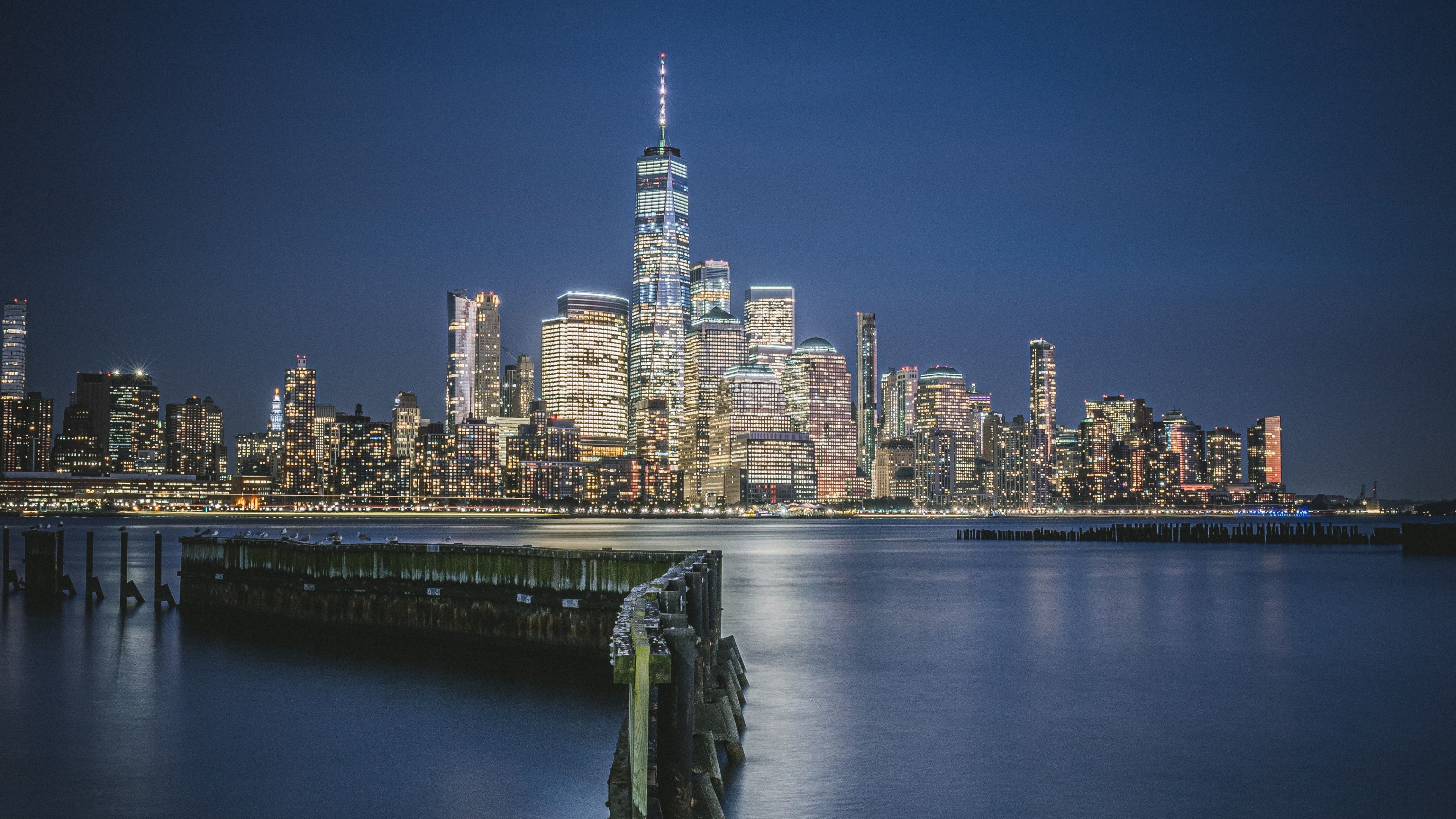 3840x2160 Hudson River Waterfront Walkway Wallpaper 4K, Jersey City, Cityscape