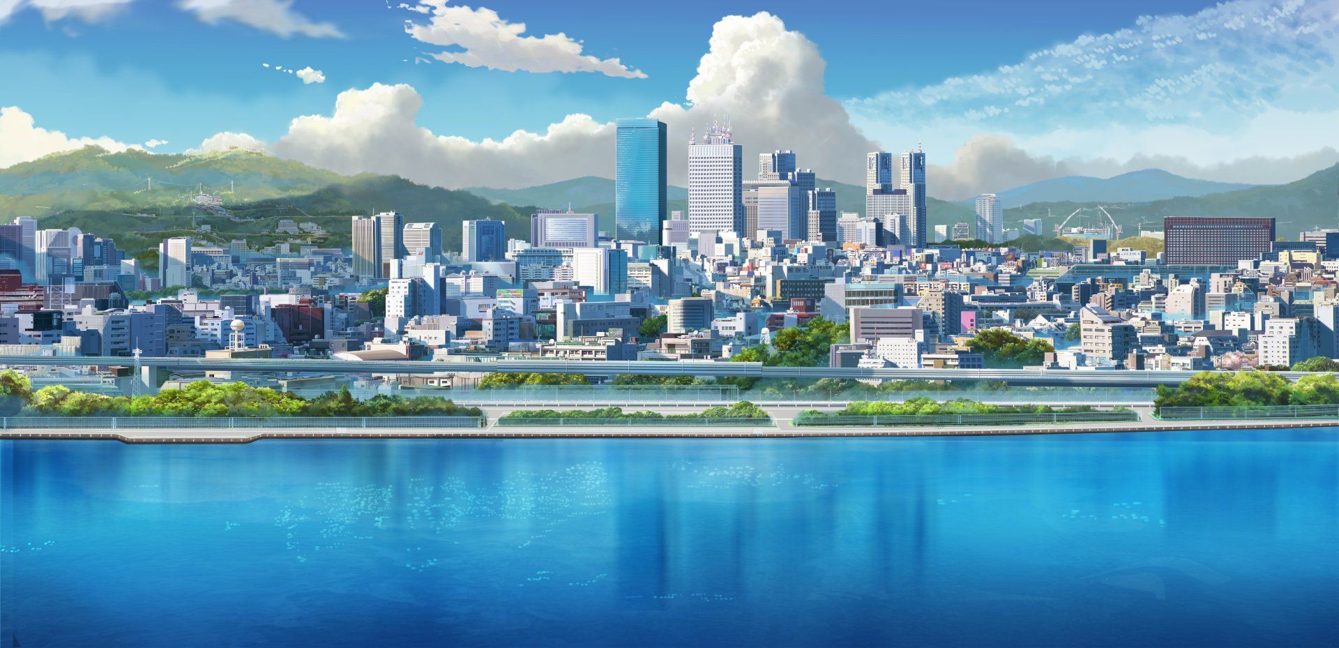 1920x929 Download River Building Sky Anime City Sky Anime Anime City 4k Ultra HD Wallpaper by 曦晨晨x2912