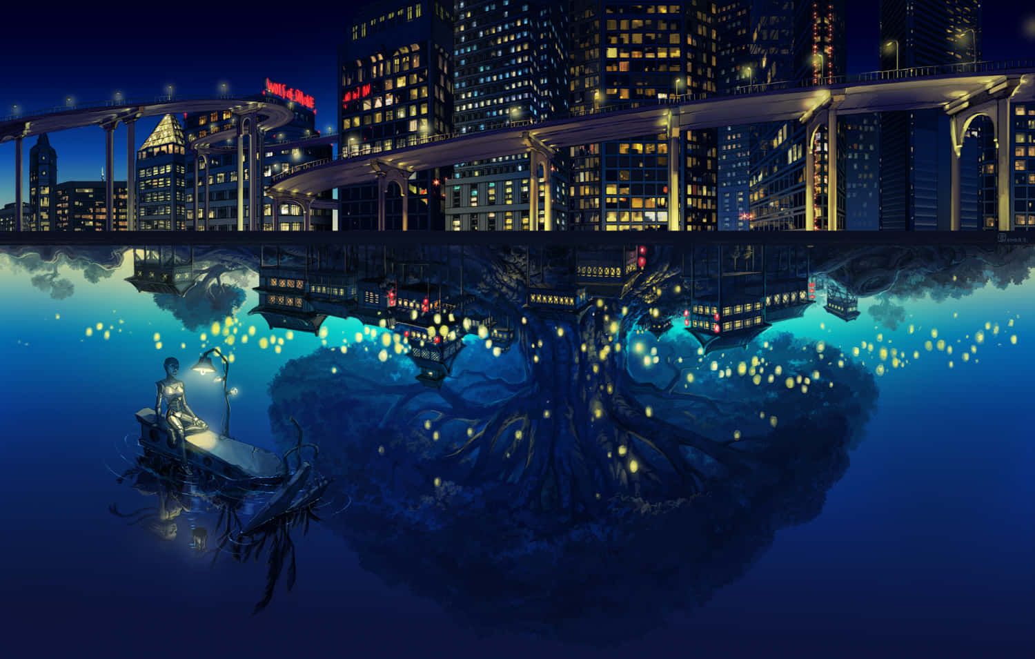 1500x955 Anime Night City Background
