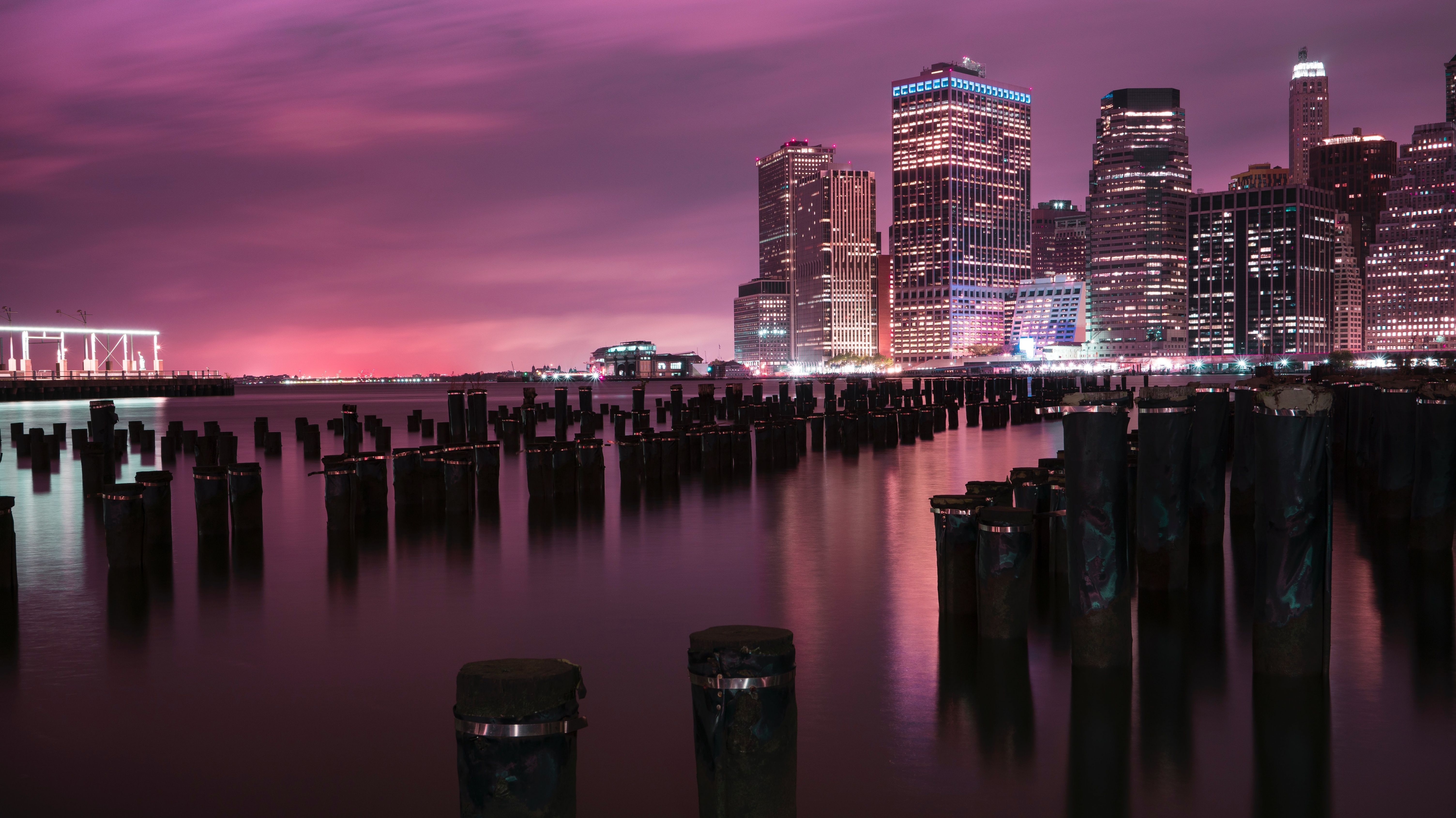 6016x3384 New York City Wallpaper 4K, Downtown, Brooklyn Bridge Park