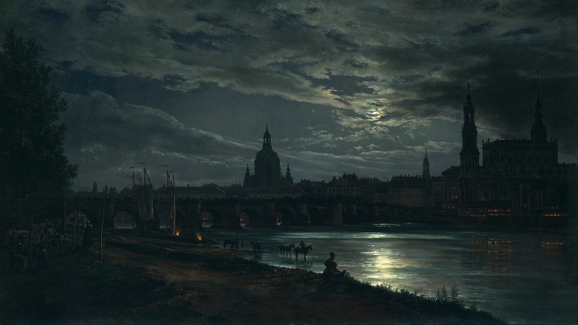 1920x1080 Victorian Night by the River Wallpaperx1080