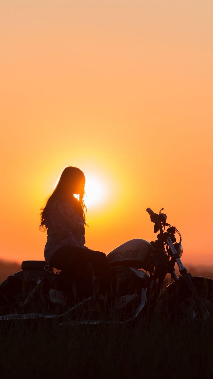 736x1308 motorcycle sunset