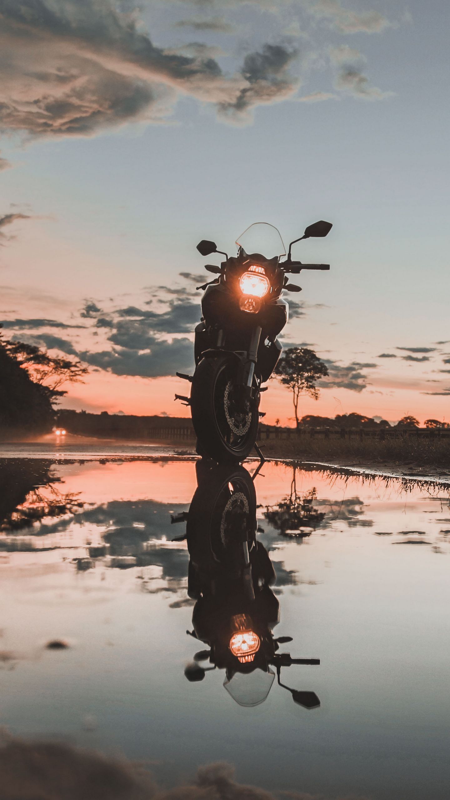 1440x2560 Download wallpaper 1440x2560 motorcycle, sunset, reflection, water, sky qhd samsung galaxy s s edge, note, lg g4 HD background