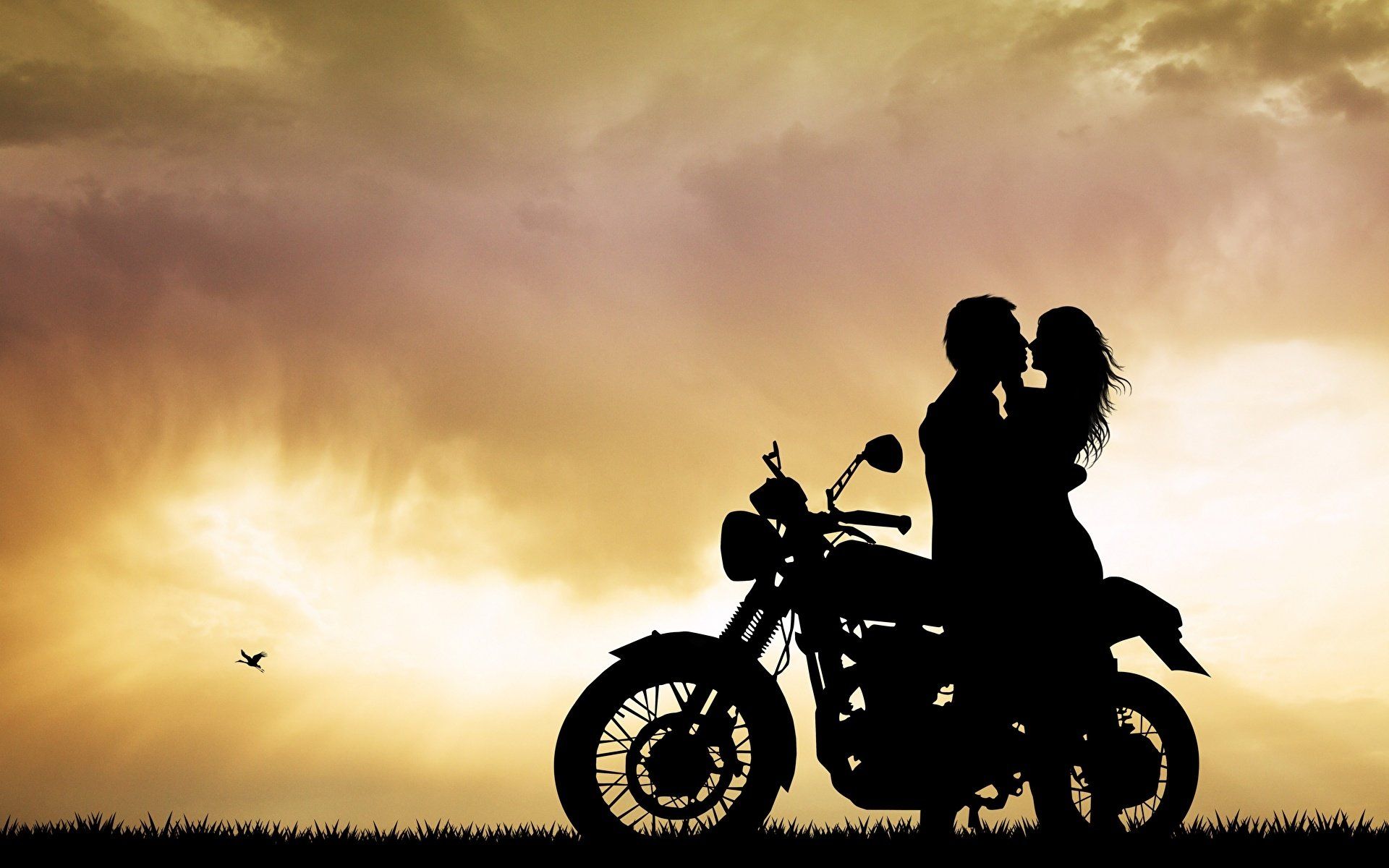 1920x1200 Romantic Sunset Motorcycle Embrace Wallpaperx1200