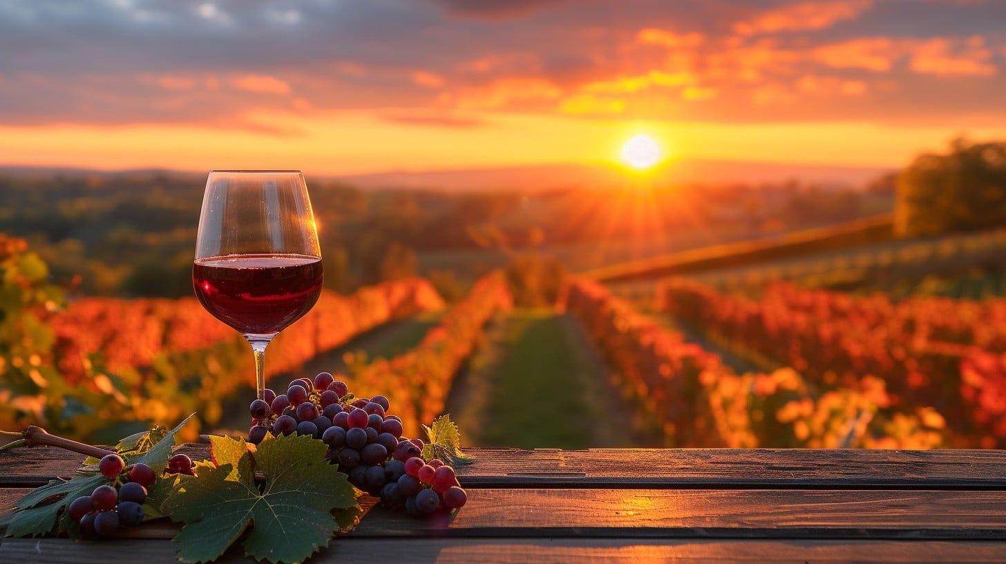 1456x816 Free Elegant Wine Setting Image, Grapes, Sunset