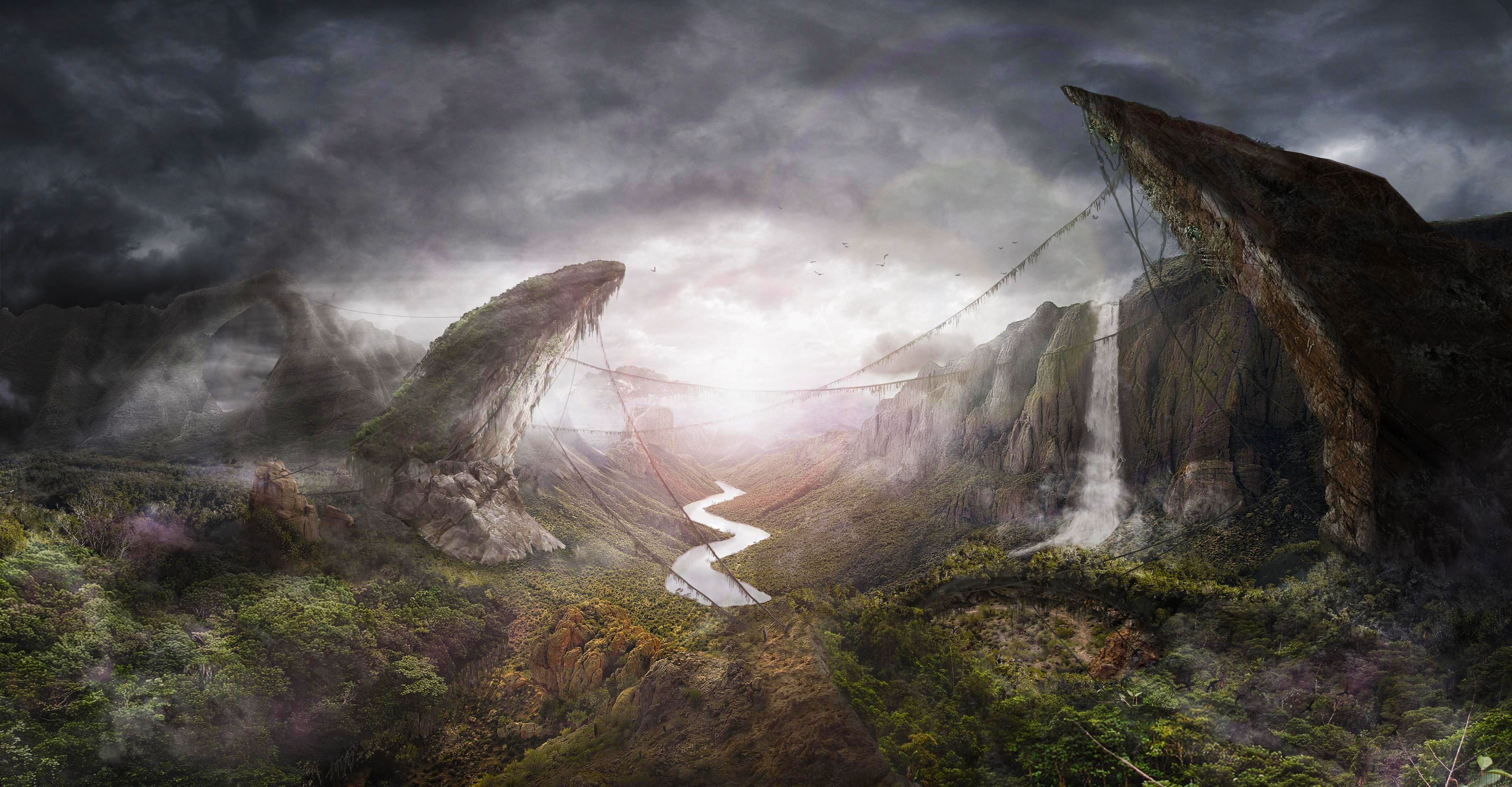 3840x2000 Enchanted Rift: A Mystical Fantasy Landscape HD Wallpaperx2000