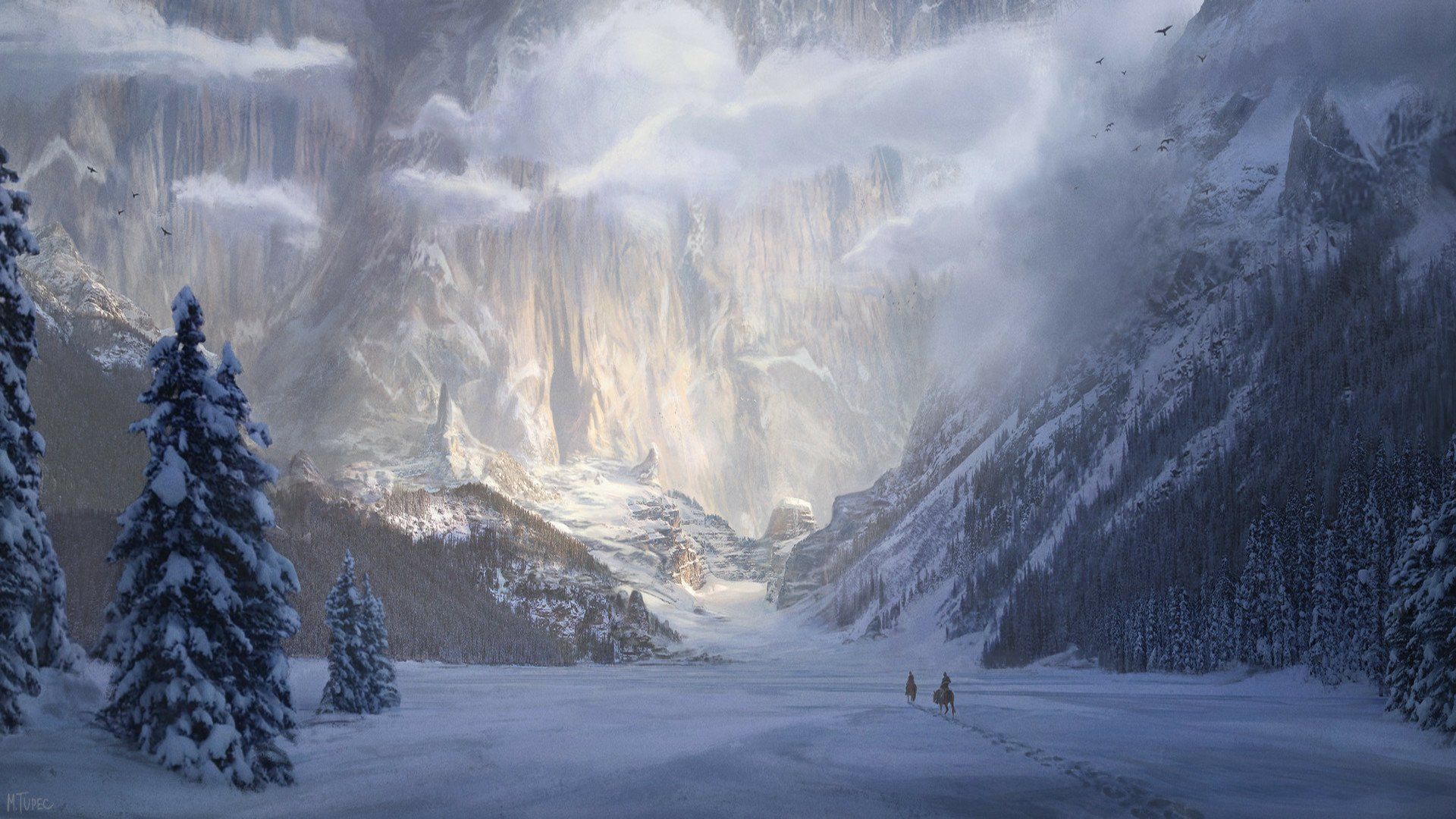 1920x1080 Snowy Fantasy Mountain Valley Wallpaper