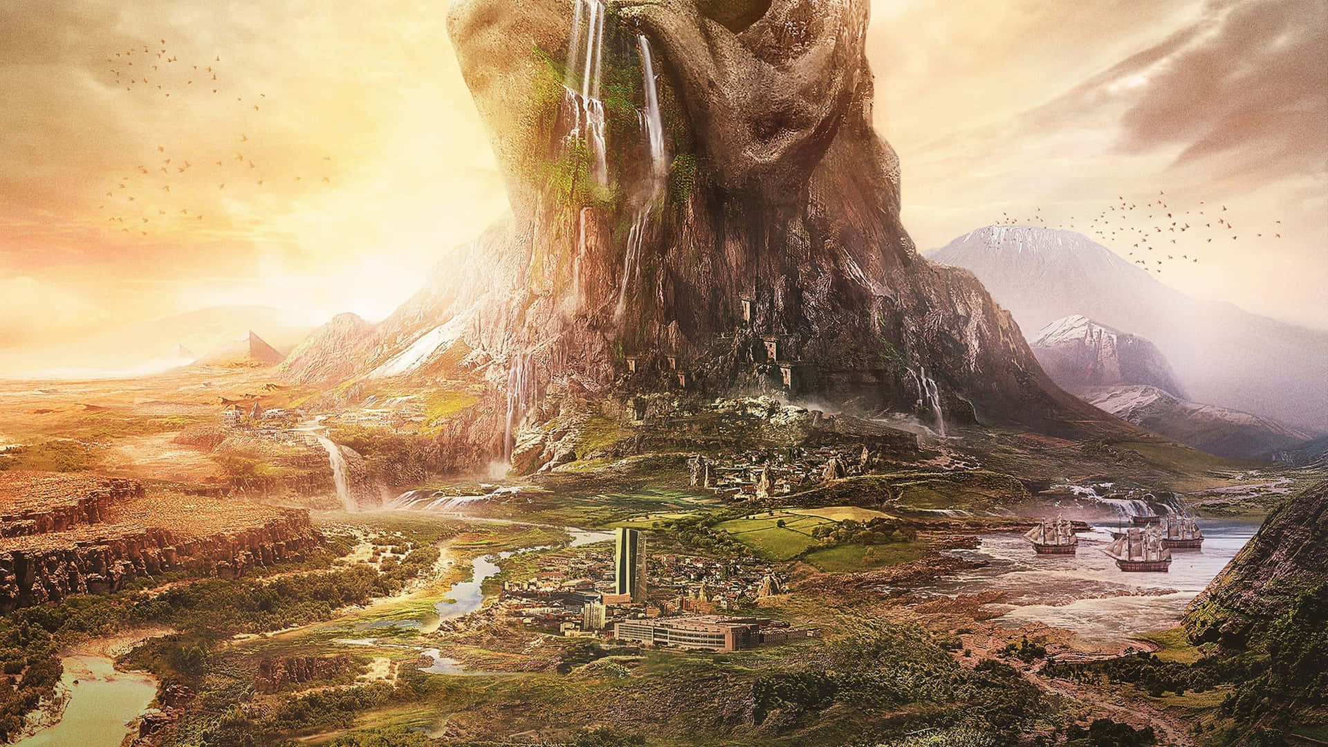 1920x1080 Download A Fantasy Landscape With A Waterfall And A Mountain
