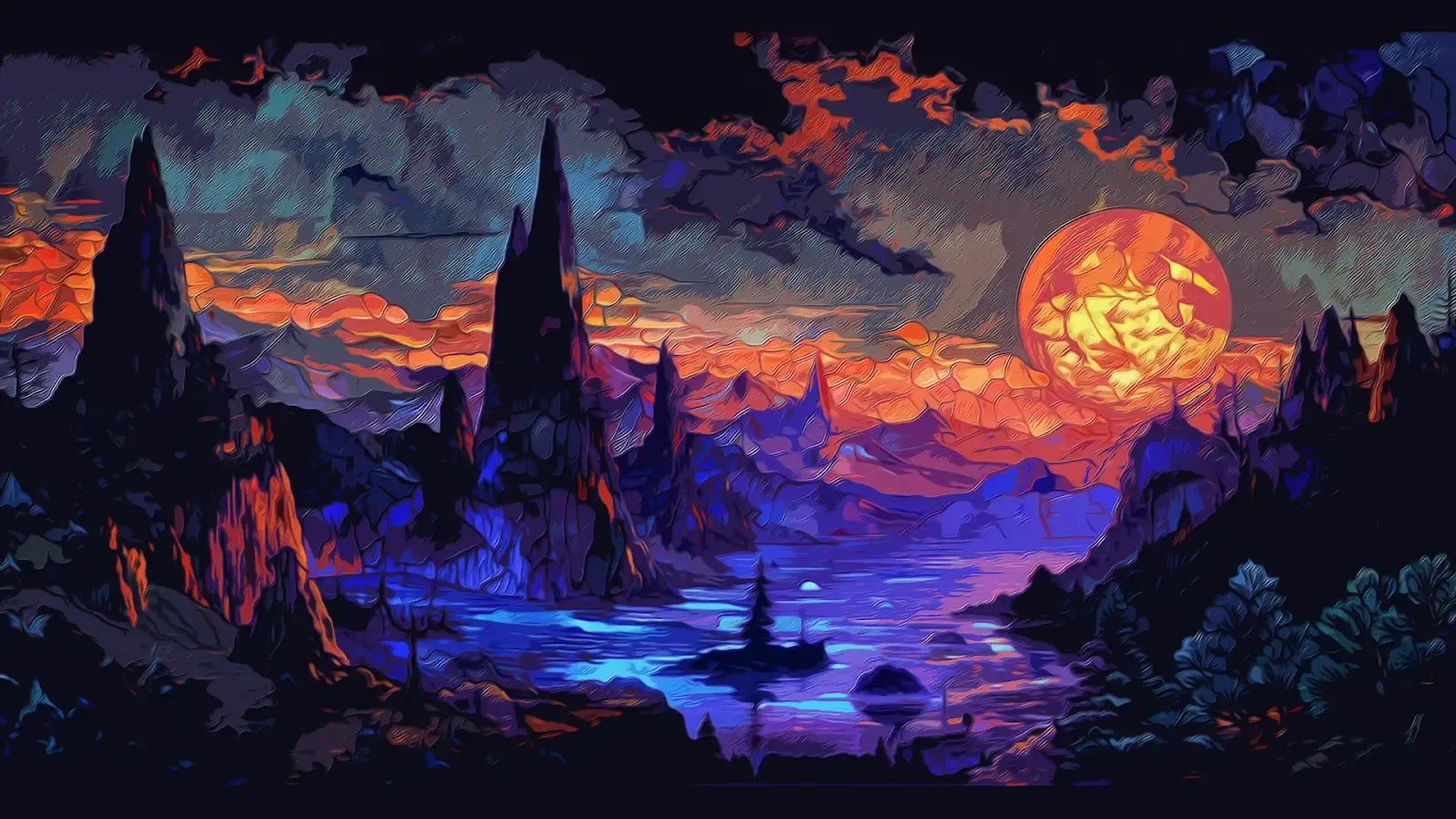 1600x900 Wallpaper 4k Moonlit Mountainscape River Valley Art