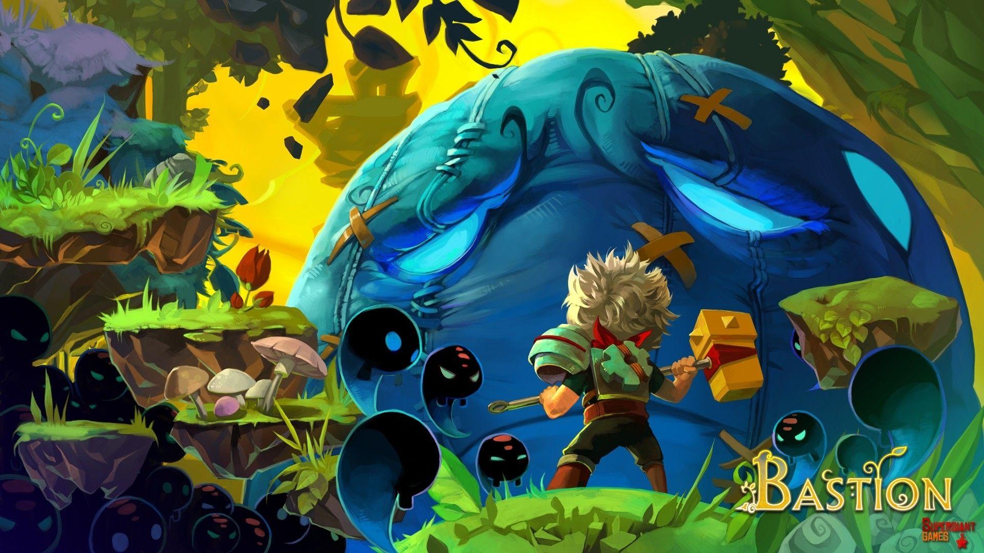 1920x1080 Download Wallpaper 1920x1080 bastion, kid, hammer, mushrooms, forest