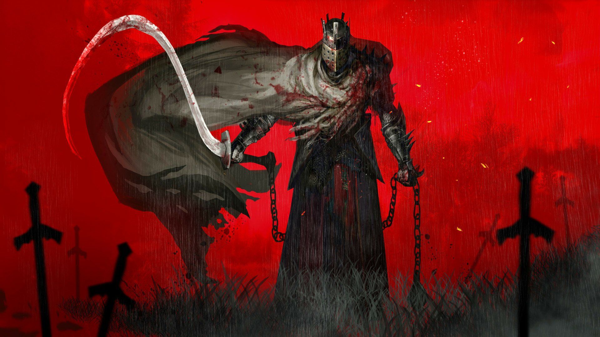 1920x1080 Crimson Blade: The Dark Fantasy Warrior in Red Armor