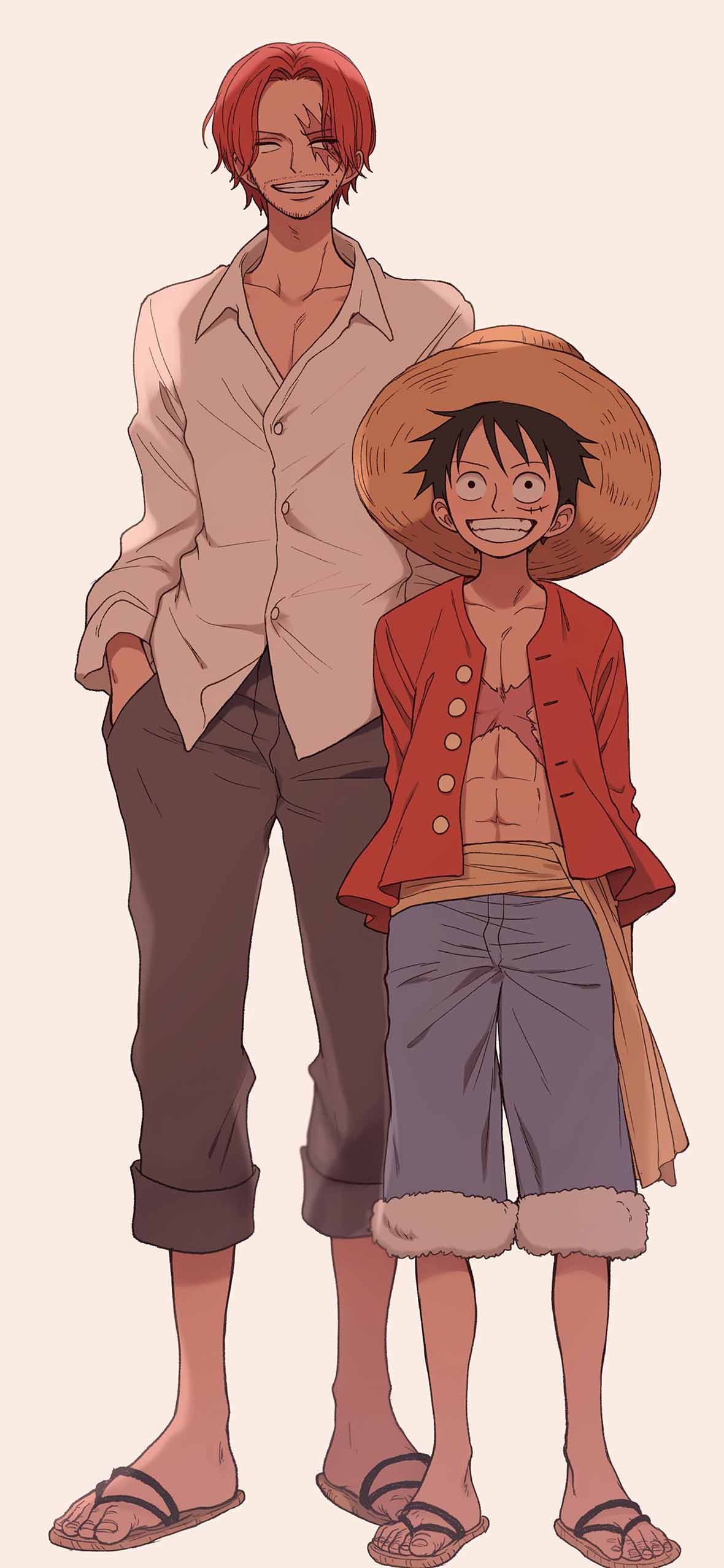 1180x2554 Monkey D Luffy & Shanks Art Style Wallpaper