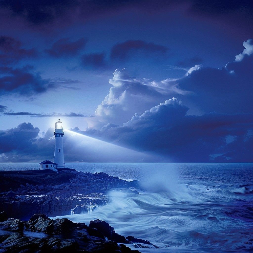 1024x1024 Free Guiding Light Beacon Image, Night, Sea