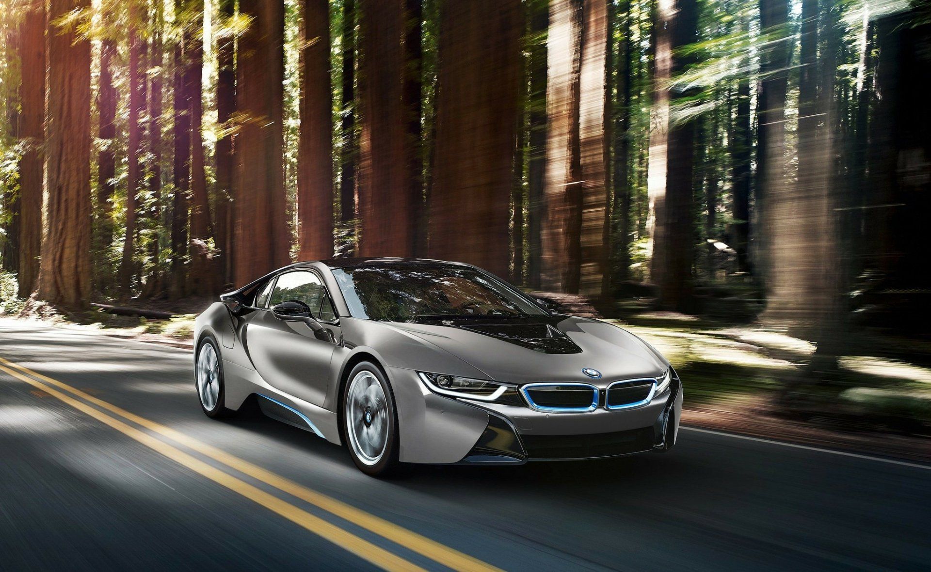 1920x1181 BMW i8 Glides Through a Lush Forest Road