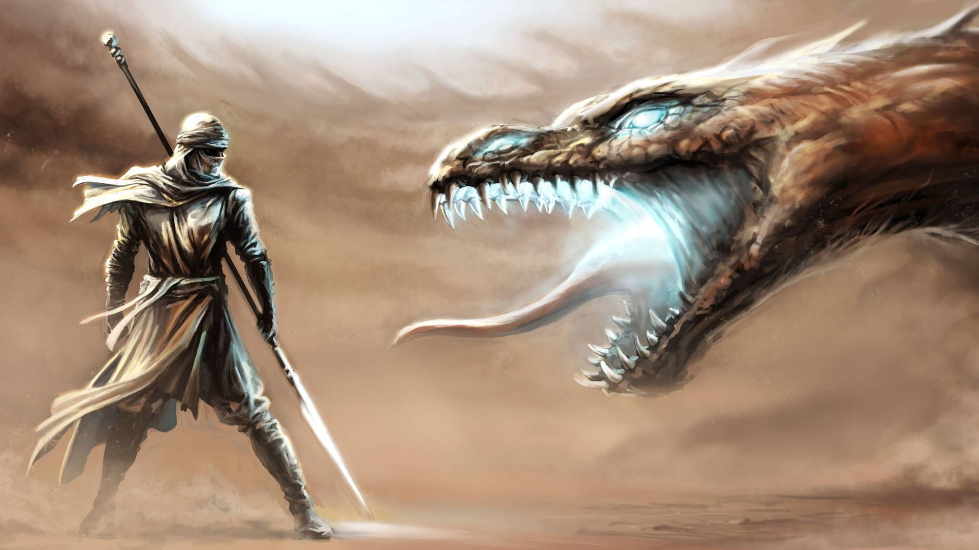 1920x1080 Download Desert Warrior Vs Dragon Wallpaper
