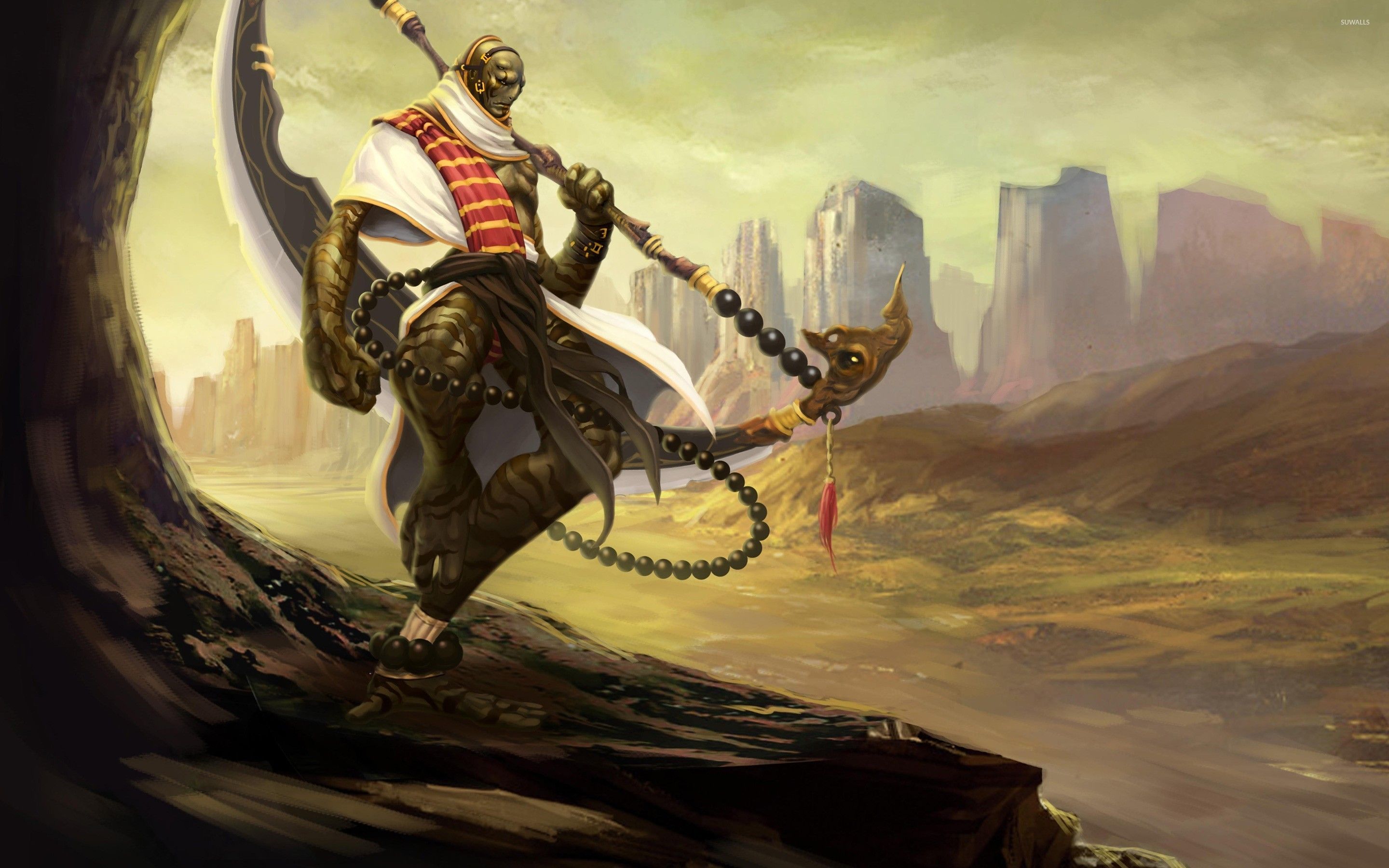 2880x1800 Warrior creature in the desert wallpaper wallpaper