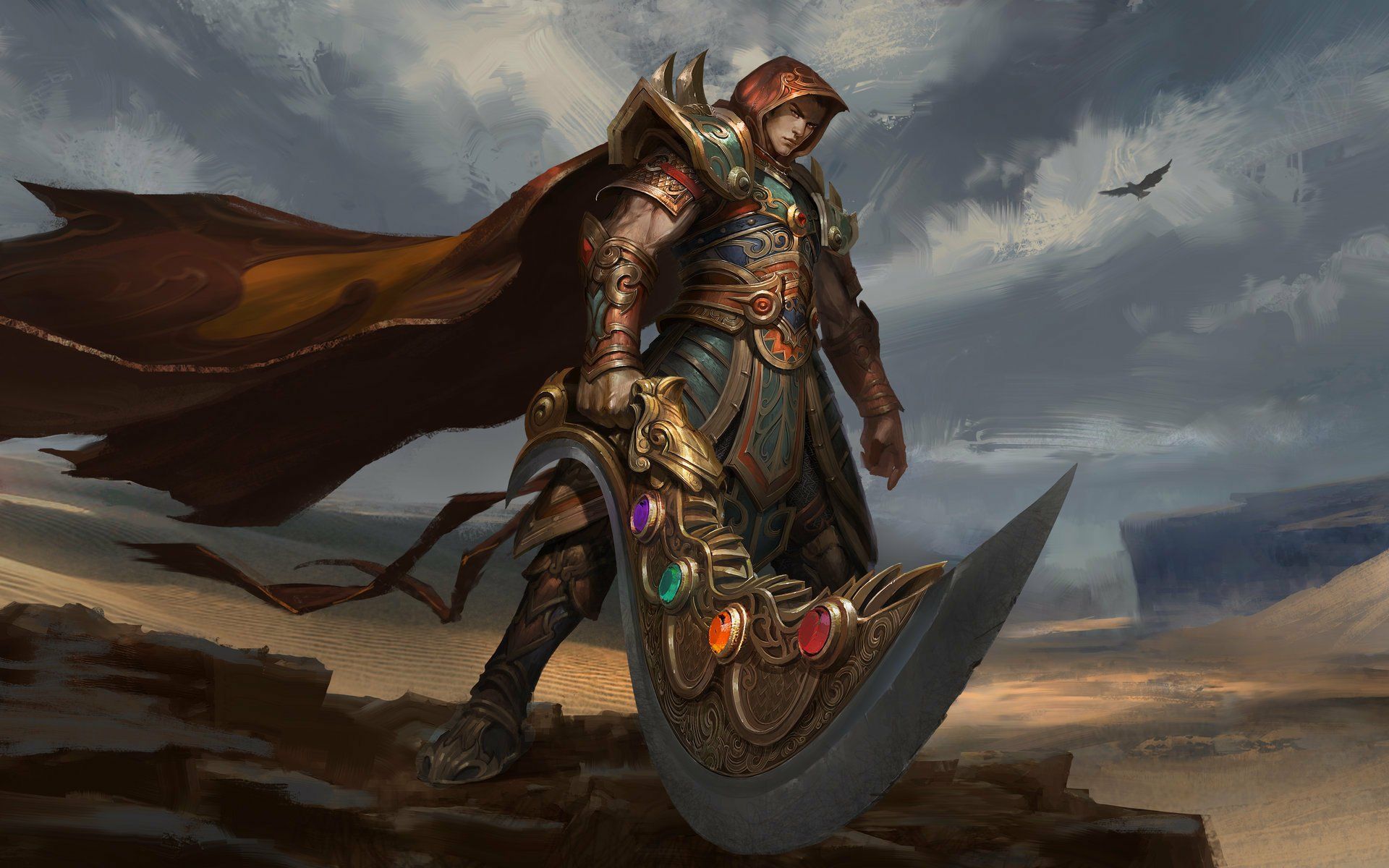 1920x1200 Download Desert Sword Weapon Cloak Armor Fantasy Warrior Fantasy Warrior HD Wallpaper