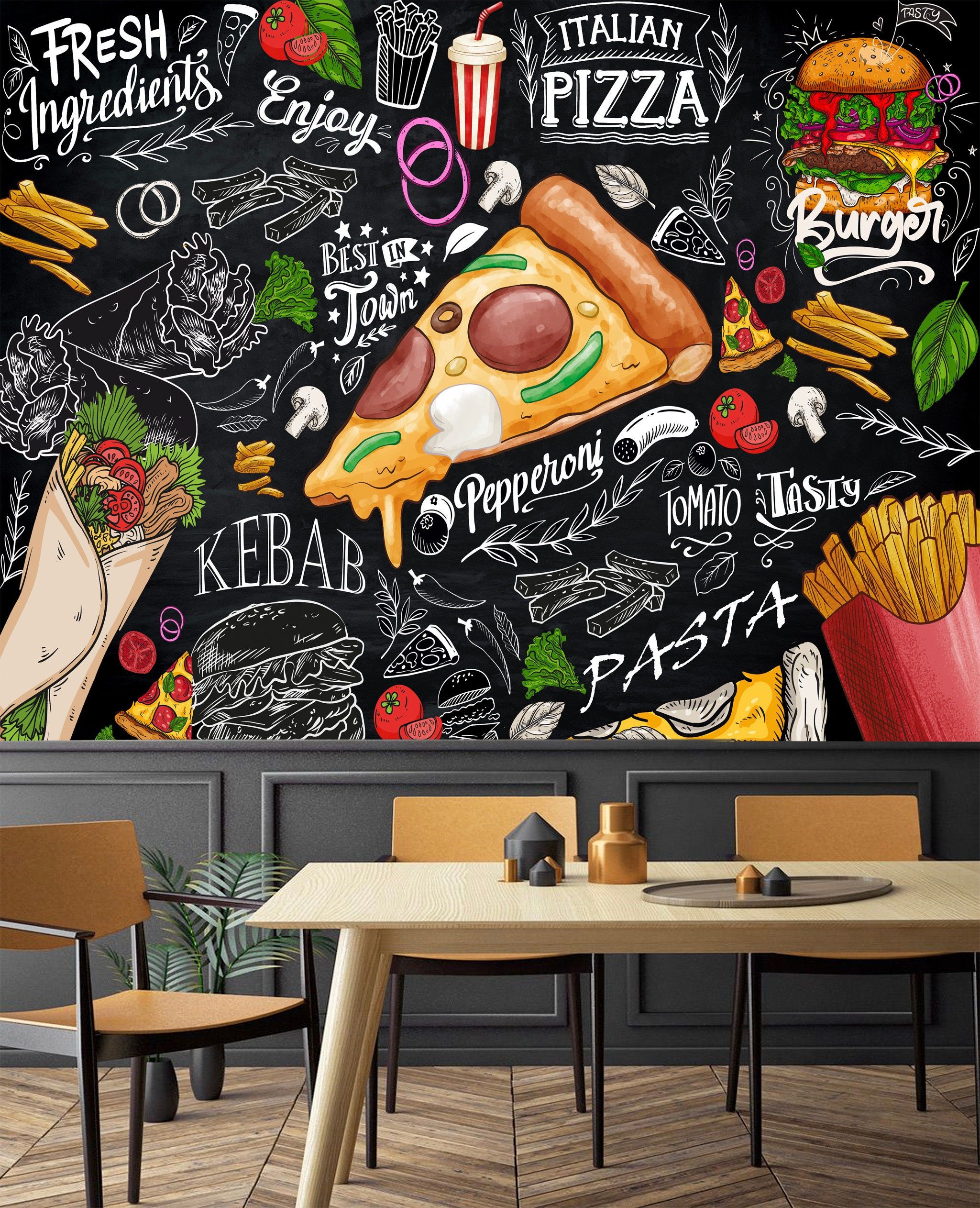 2049x2525 Pizza Hamburger Restaurant Peel And Stick Wallpaper, Turkish Kebab And Fries Mural, Fast Food Cafe Wall Decor, Self Adhesive Cafeteria Murals