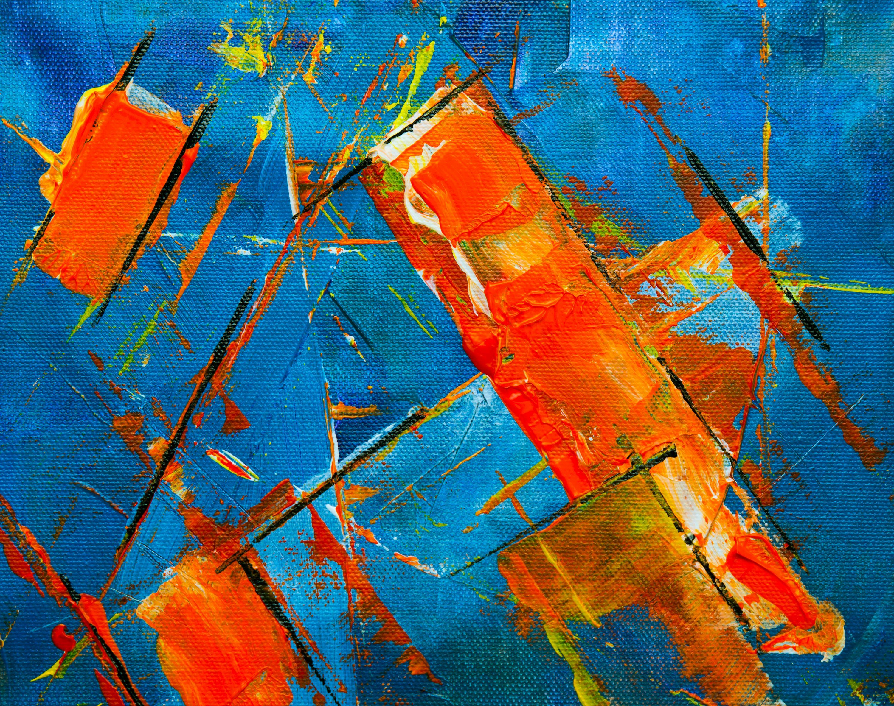 3000x2371 Blue and orange abstract painting photo