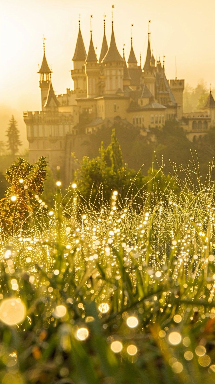 816x1456 Free Enchanted Castle Sunrise Image, Sunrise, Dewdrops