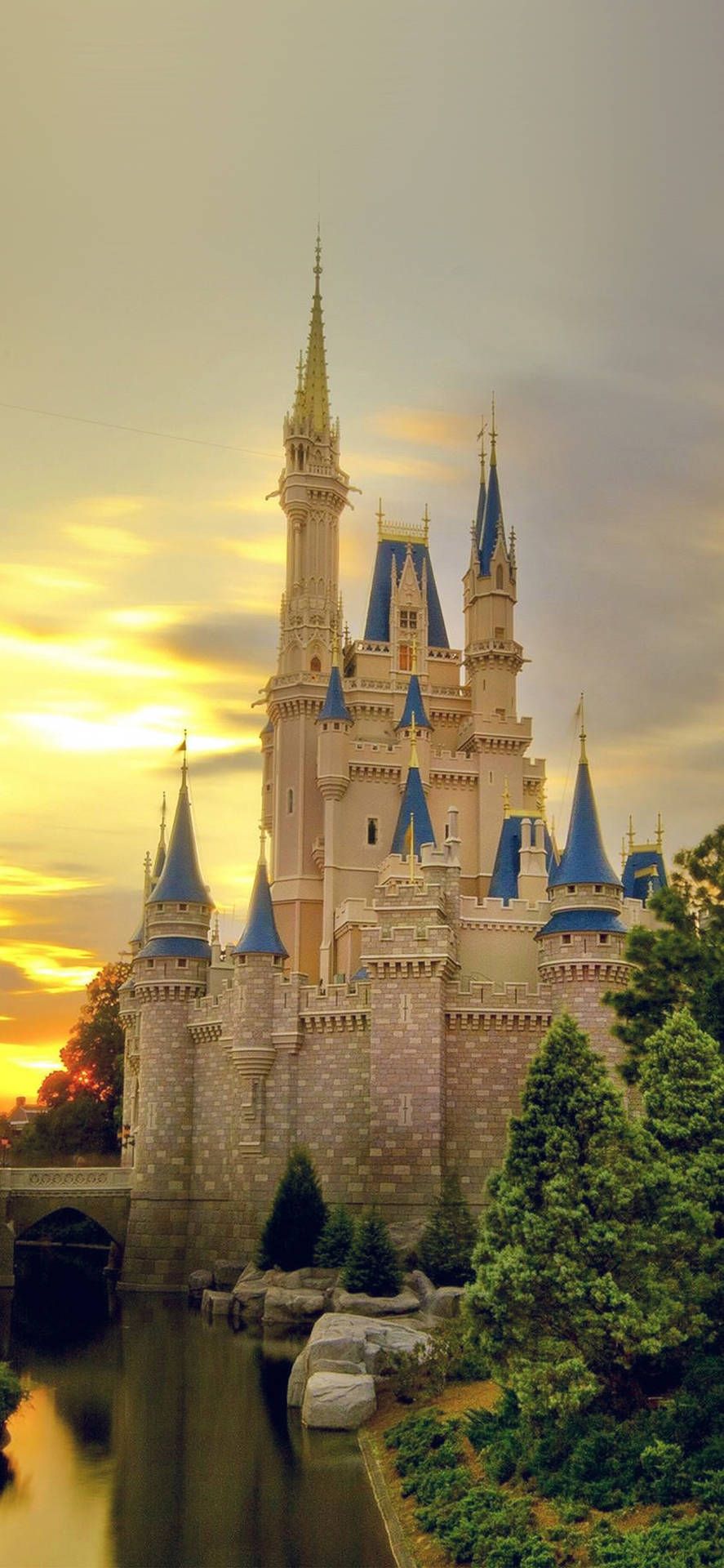 887x1920 Download Warm Sunset Disney Castle Wallpaper