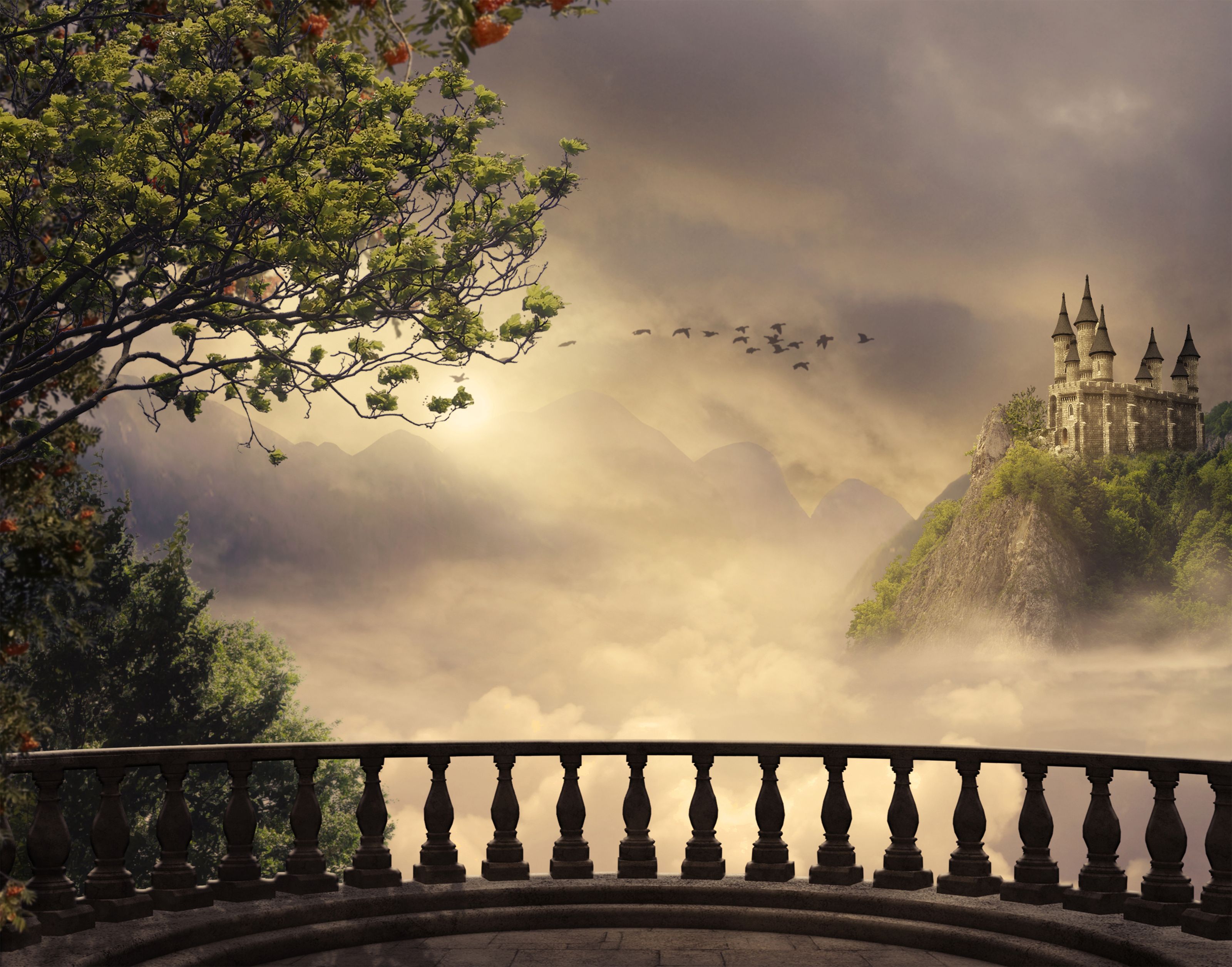 3200x2512 Castle On A Hill Wallpaper Mural Your Way
