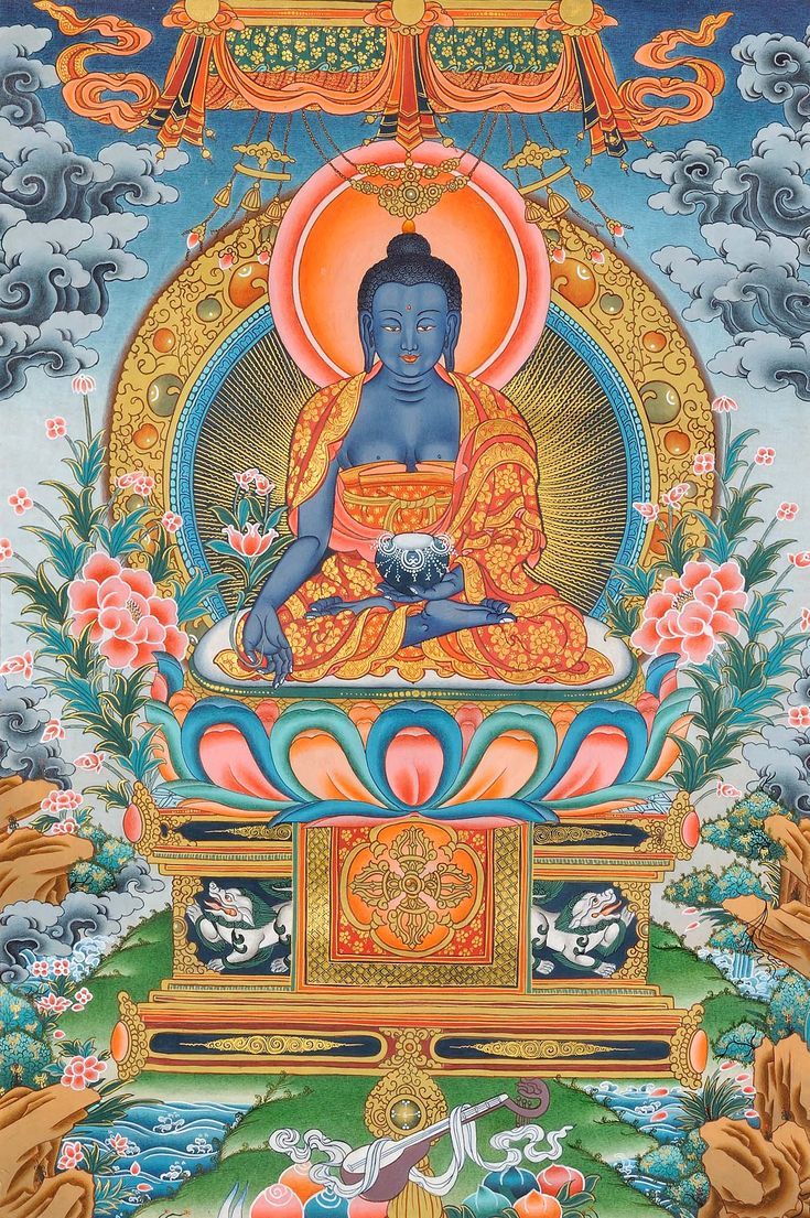 735x1105 Vaiduryaprabharaja (Tibetan Buddhist Deity Medicine Buddha). Exotic India Art