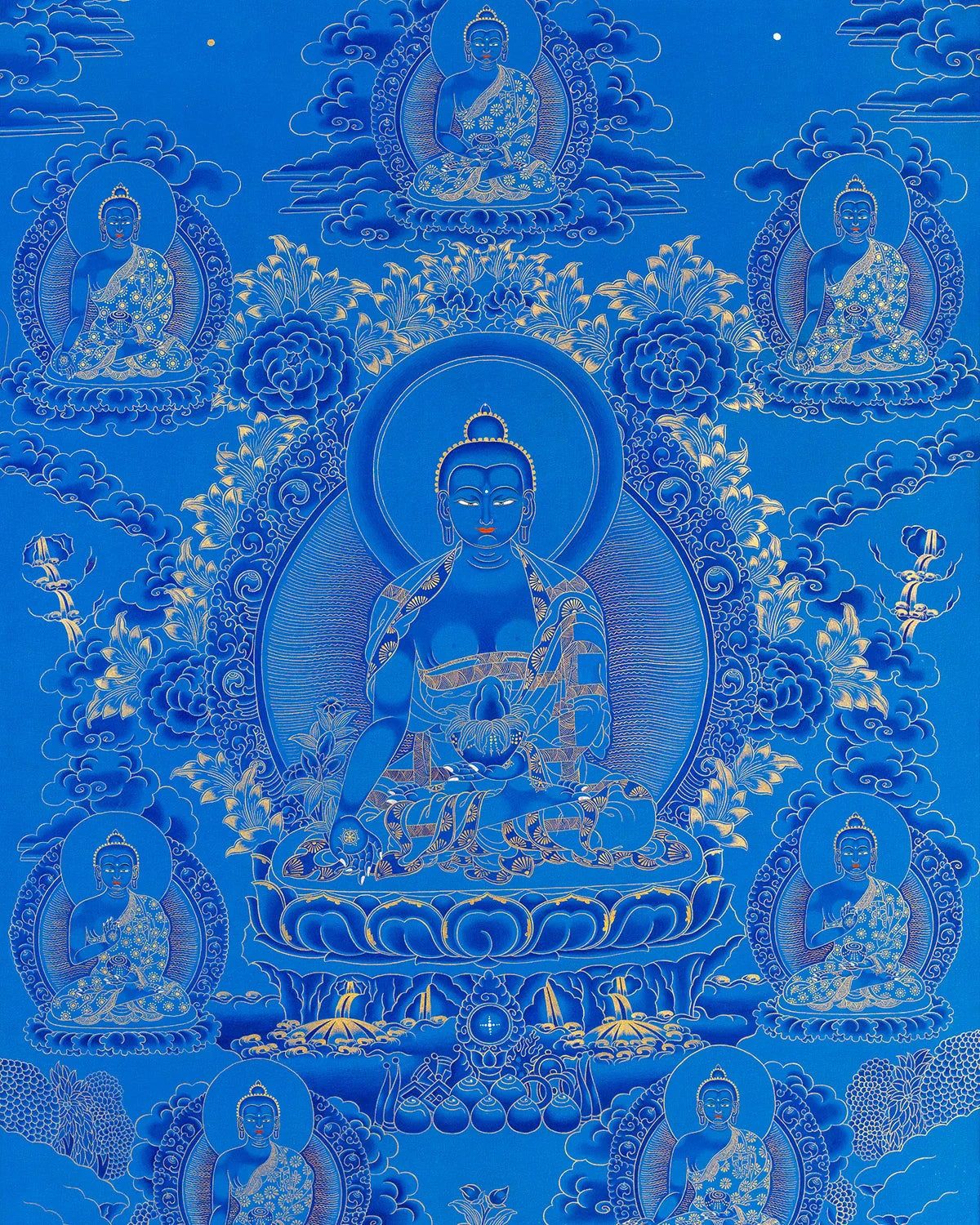 1200x1500 Eight Medicine Buddhas (on blue base)