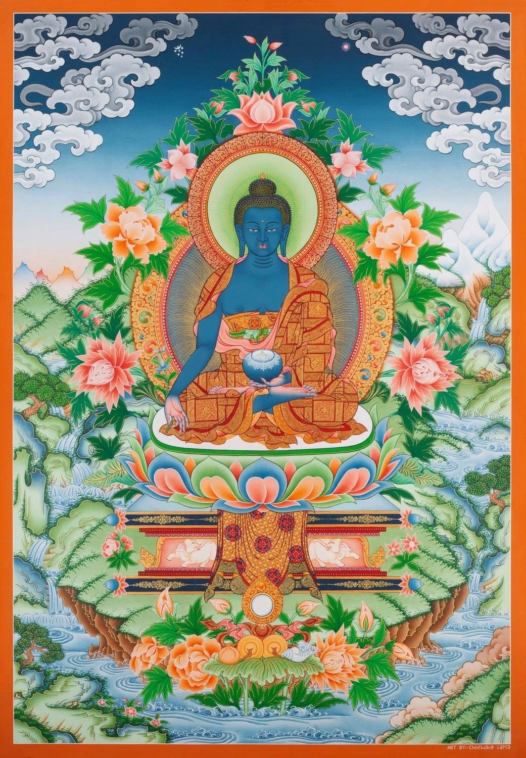 1041x1500 Blue Medicine Buddha Healing Buddha (Brocadeless Thangka). Exotic India Art