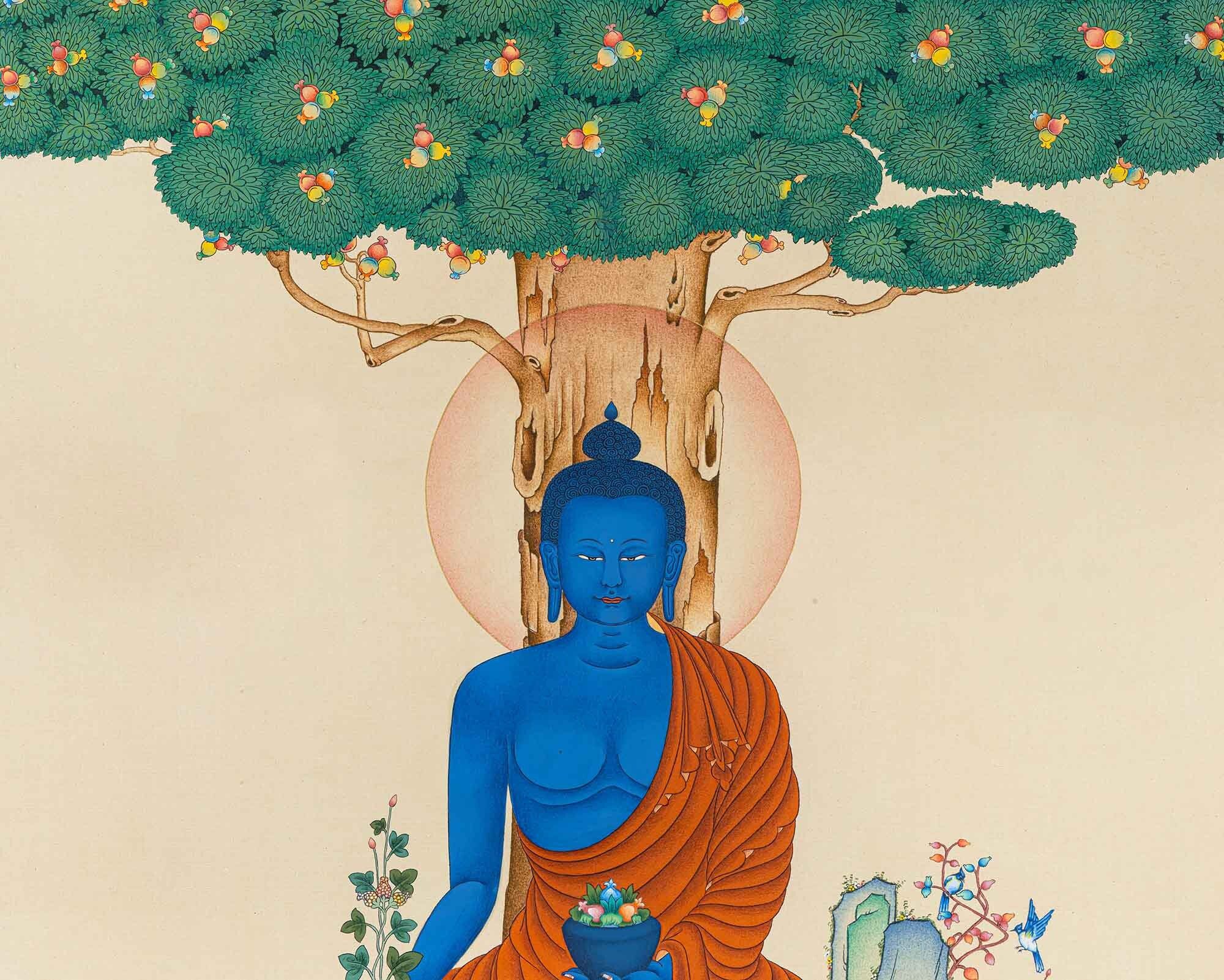 2000x1601 Medicine Buddha Thangka Painting: Traditional Giclée Canvas Art