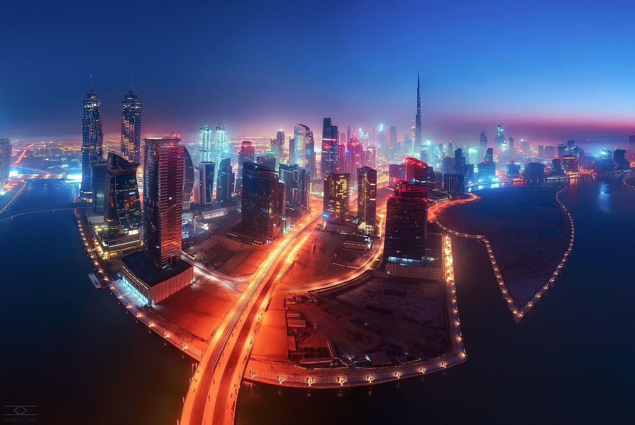 2048x1371 Man Made Dubai Cities United Arab Emirates Night Light City