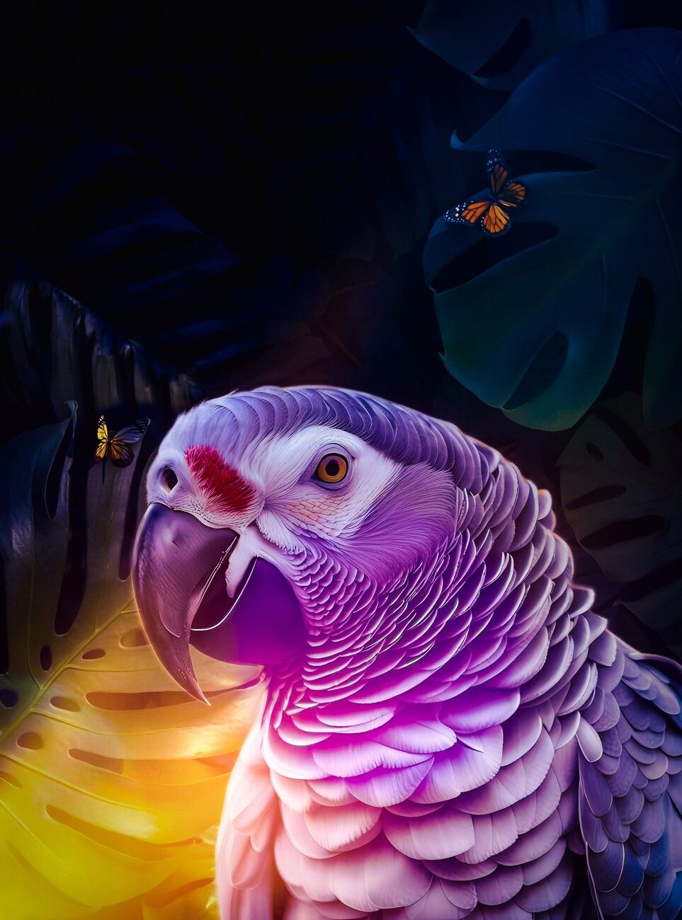 963x1300 Poster Pink Parrot in a Tropical Jungle. Wall Art 1 FREE