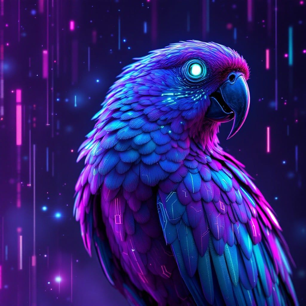 1024x1024 Free Cyberpunk Parrot Portrait Image, Parrot, Neon