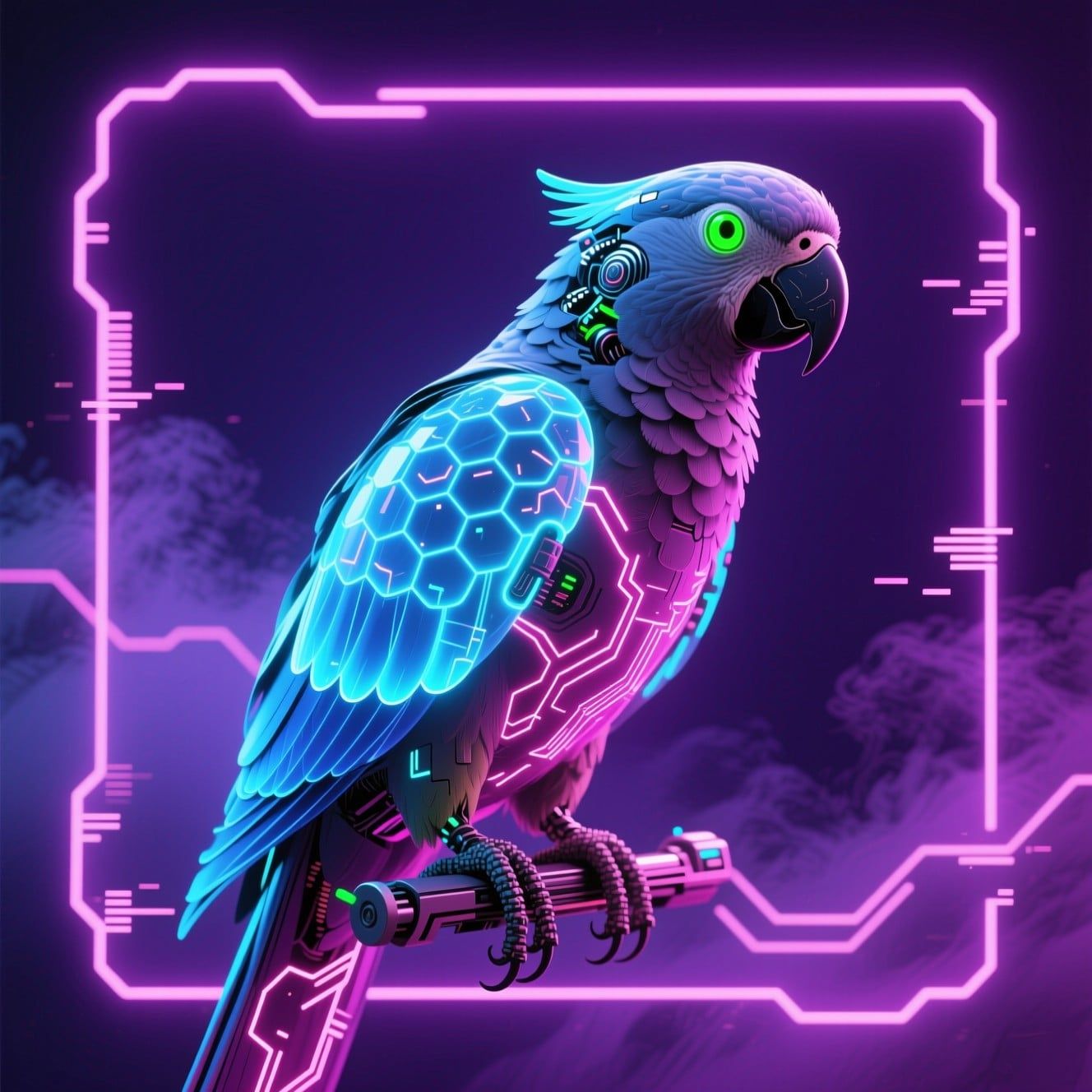 1328x1328 Free Neon Cyber Parrot Image, Parrot, Neon