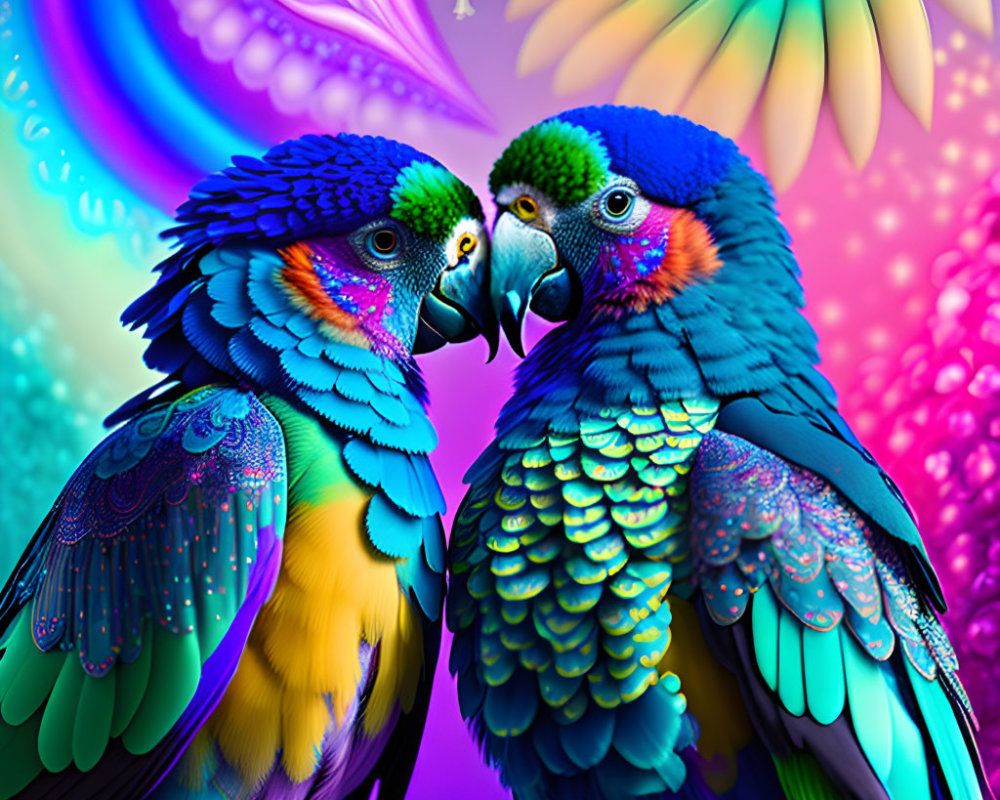 1000x800 Colorful Parrots on Psychedelic Fractal Background. Deep Dream Generator