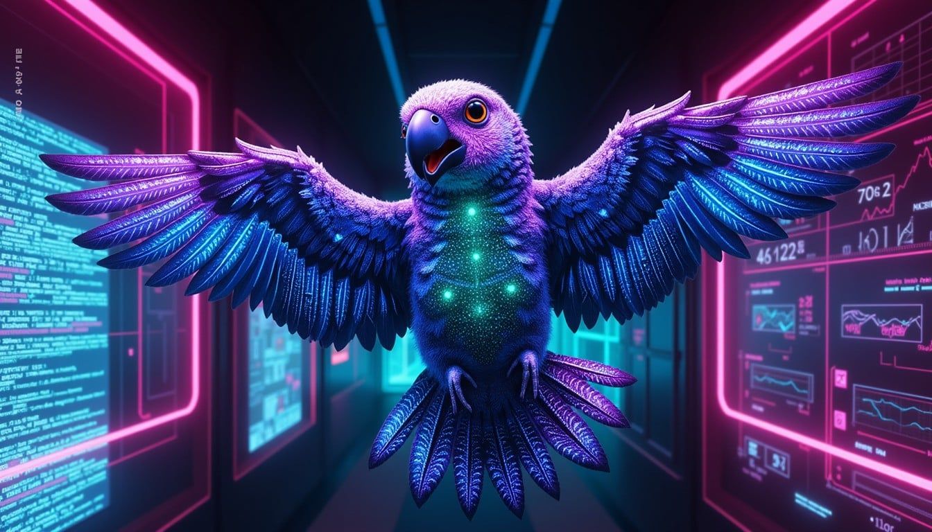 1344x768 Free Neon Techno Bird Image, Cyberpunk, Anime